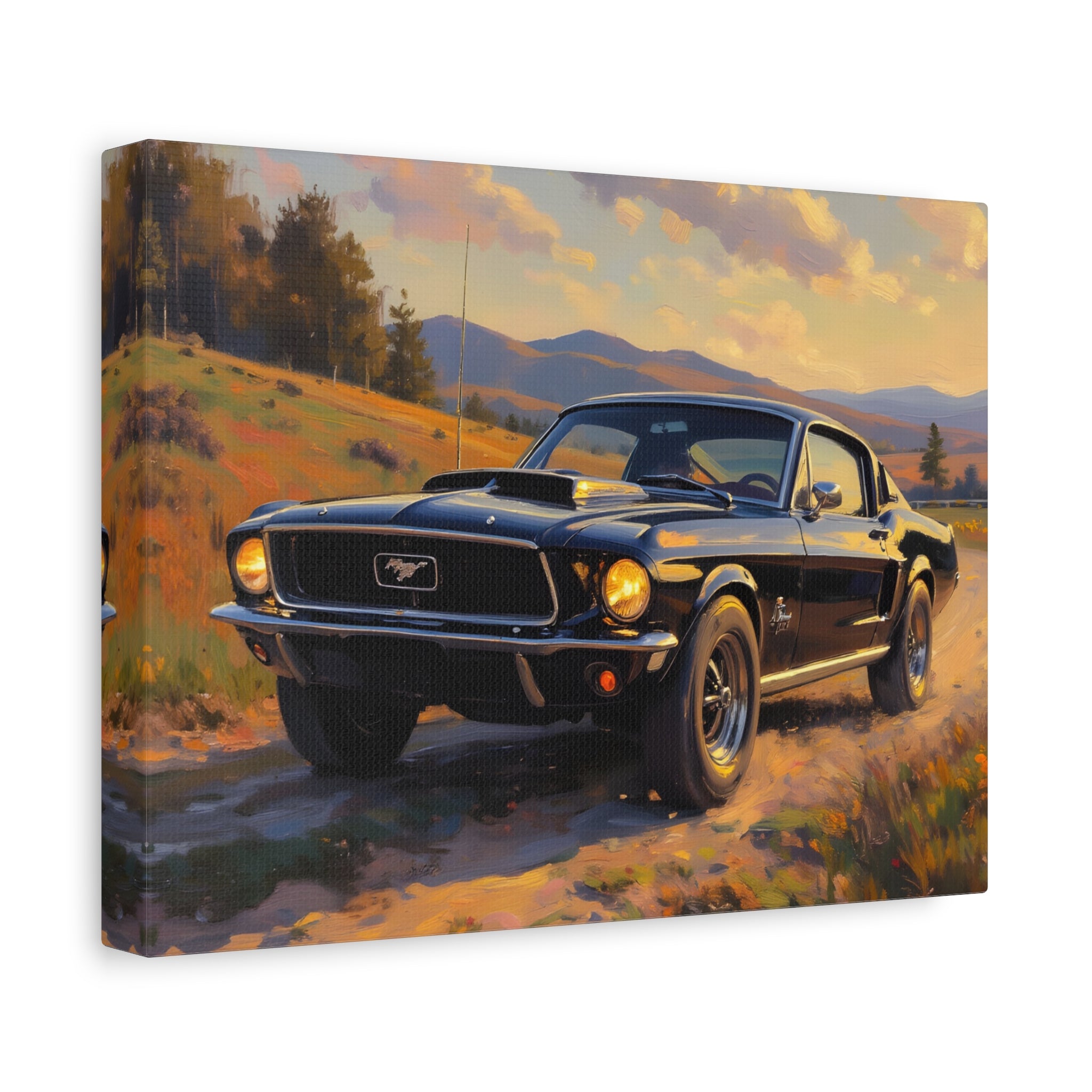 Vintage Mustang Sonnenuntergang Leinwandbild – Klassischer Muscle-Car-Druck