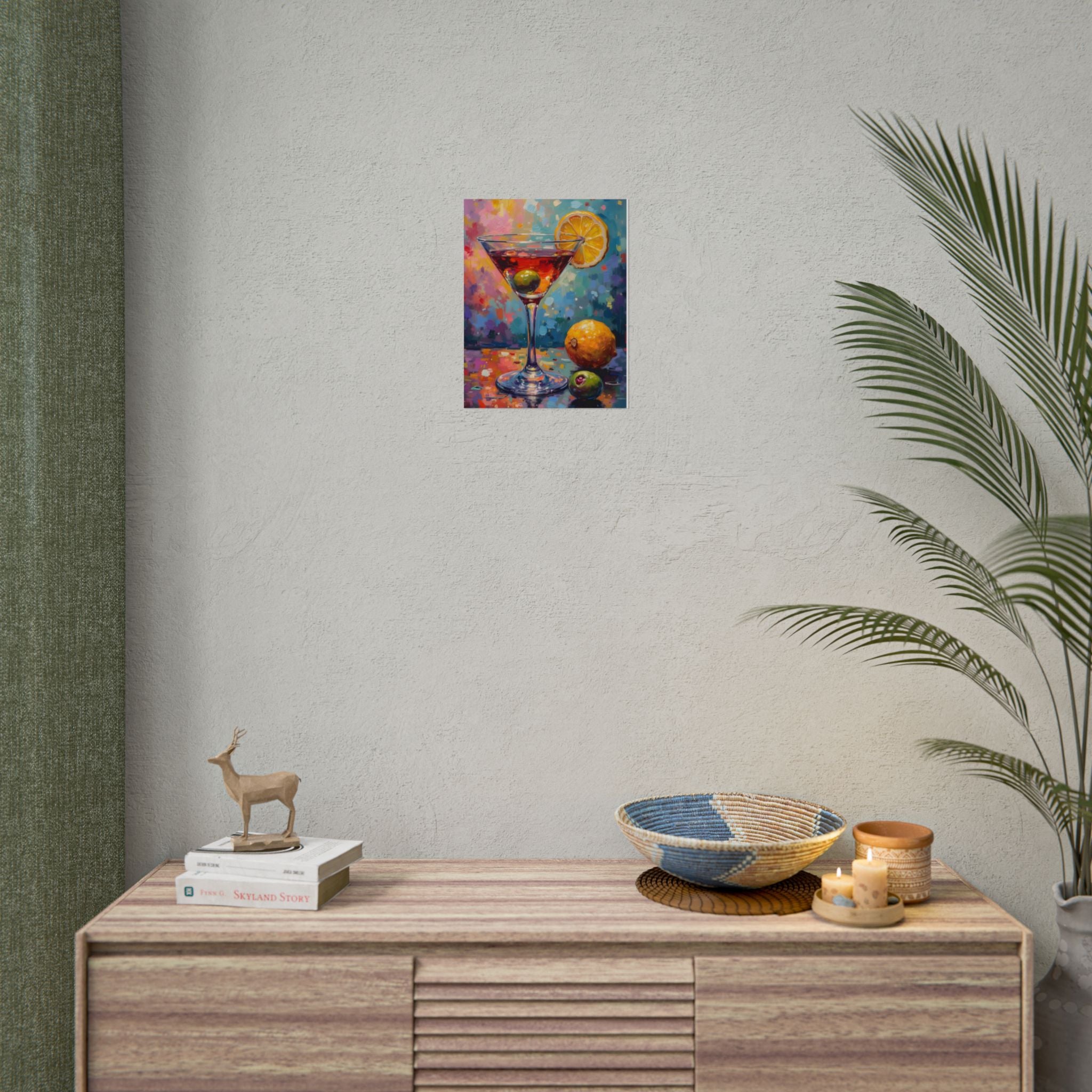 Buntes Martiniglas mit Zitrone und Olive – Wandbild/Poster 