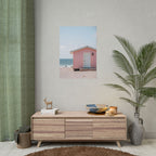 Roze strandhuisje als muurdecoratie - Poster 