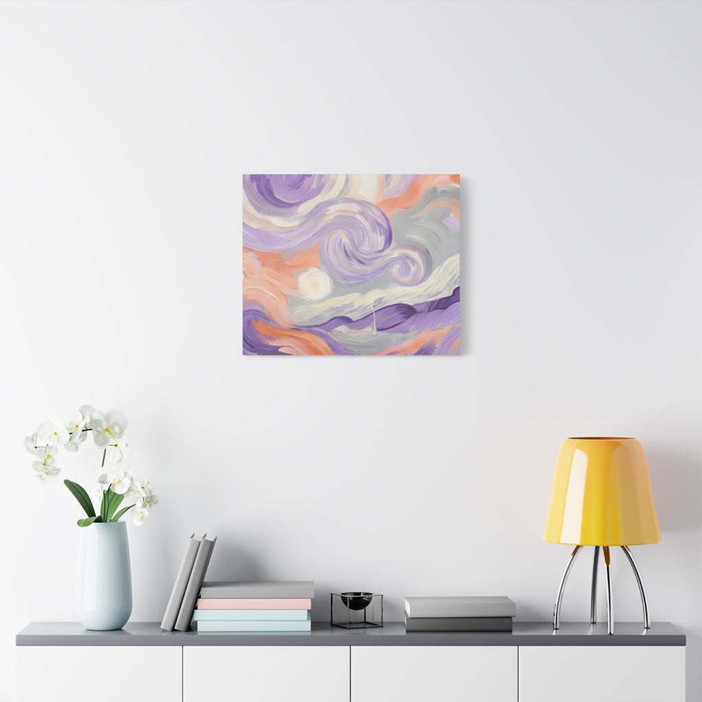 Abstract Swirl Canvas Art – Lavender & Peach Matte Stretched Canvas