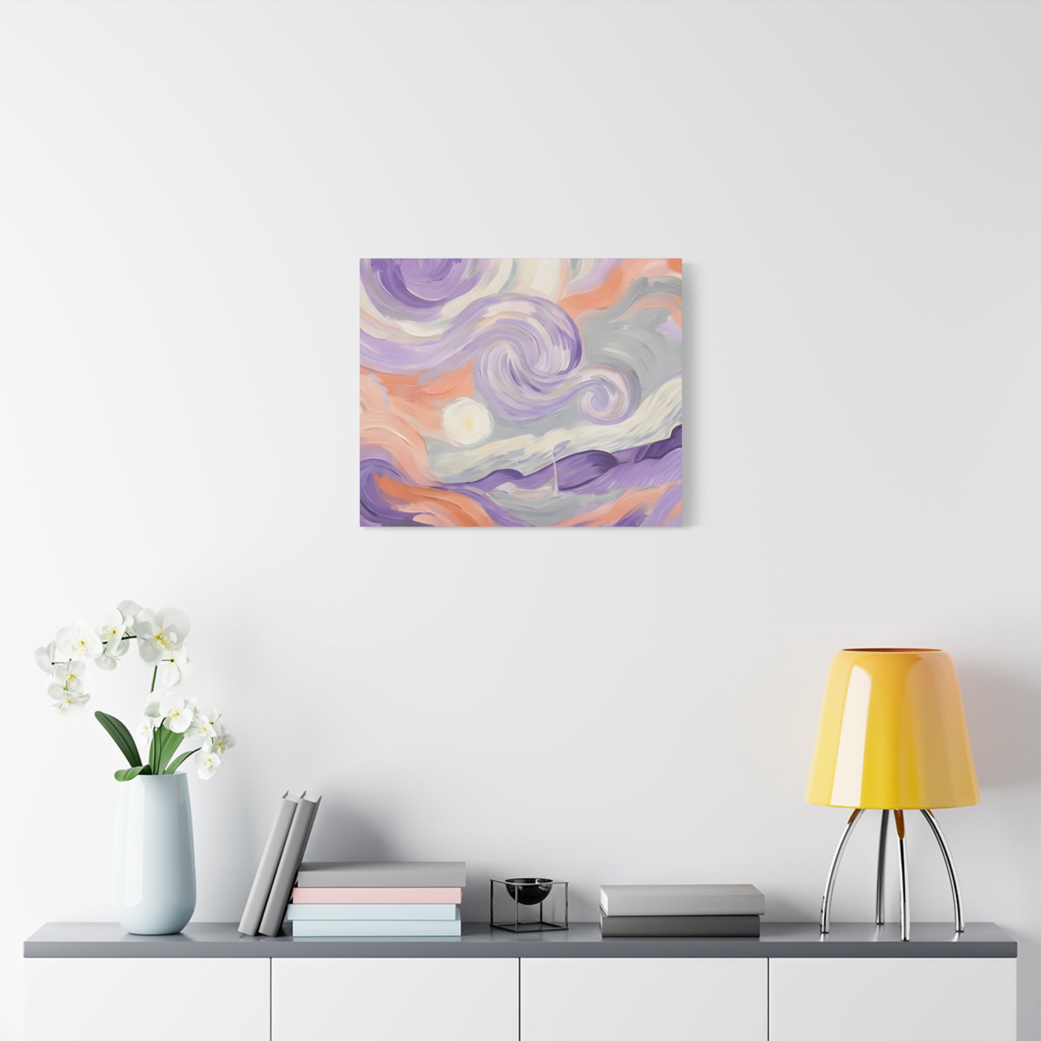 Abstract Swirl Canvas Art – Lavender & Peach Matte Stretched Canvas