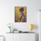 Asiatische Blumen-Dame, matte Leinwand-Wandkunst
