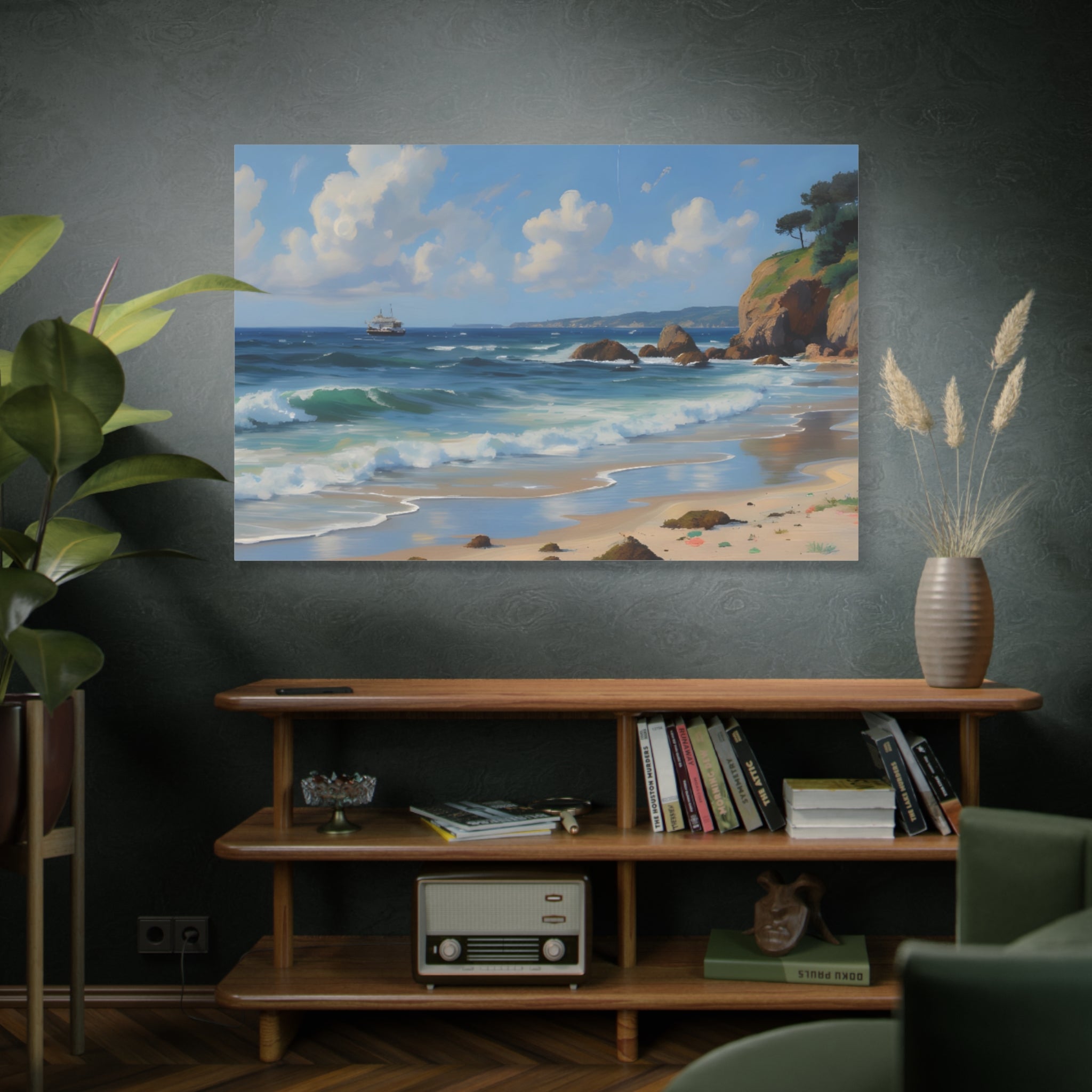 Seaside Beach Canvas Print — Coastal Landscape Matte Stretched Wall Art