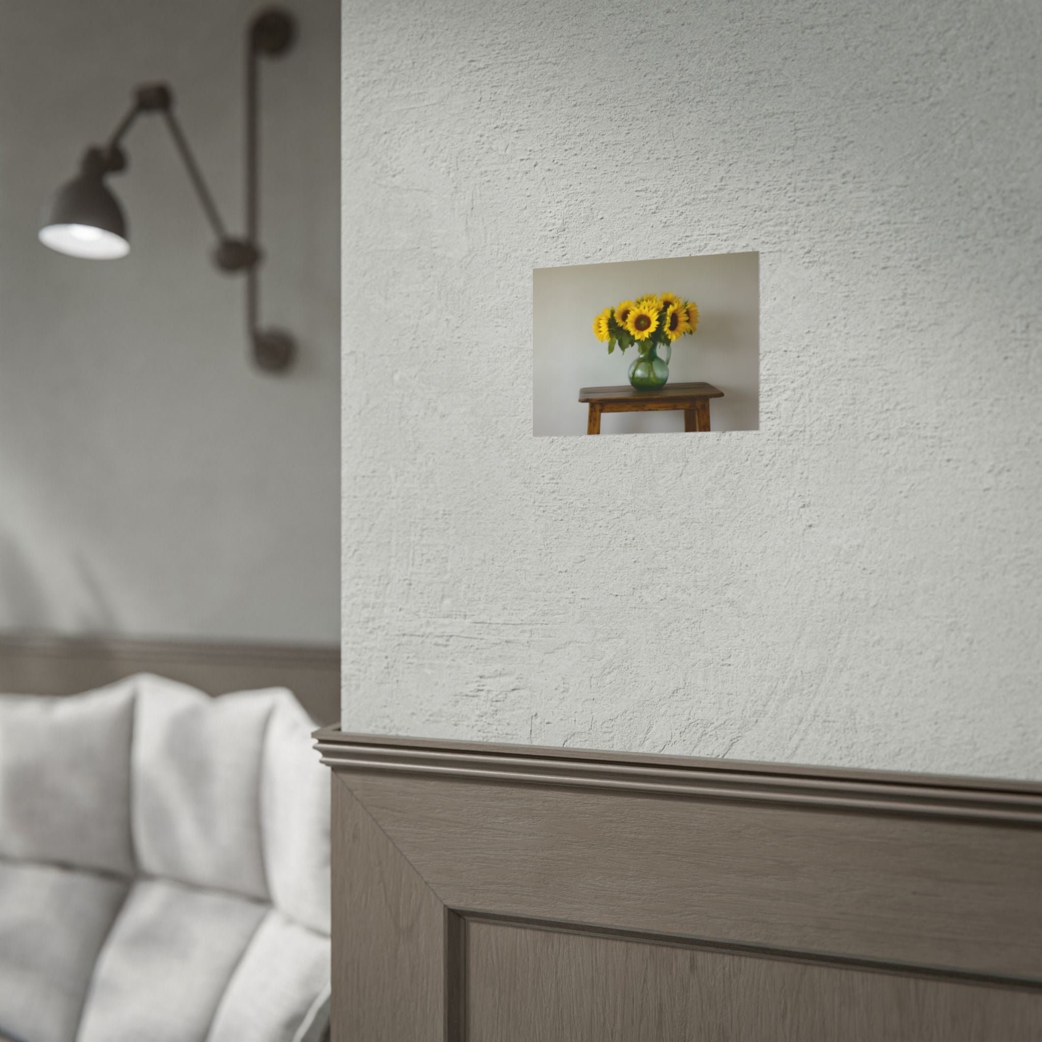 Zonnebloemen in een groene kruik - Muurdecoratie - Poster 