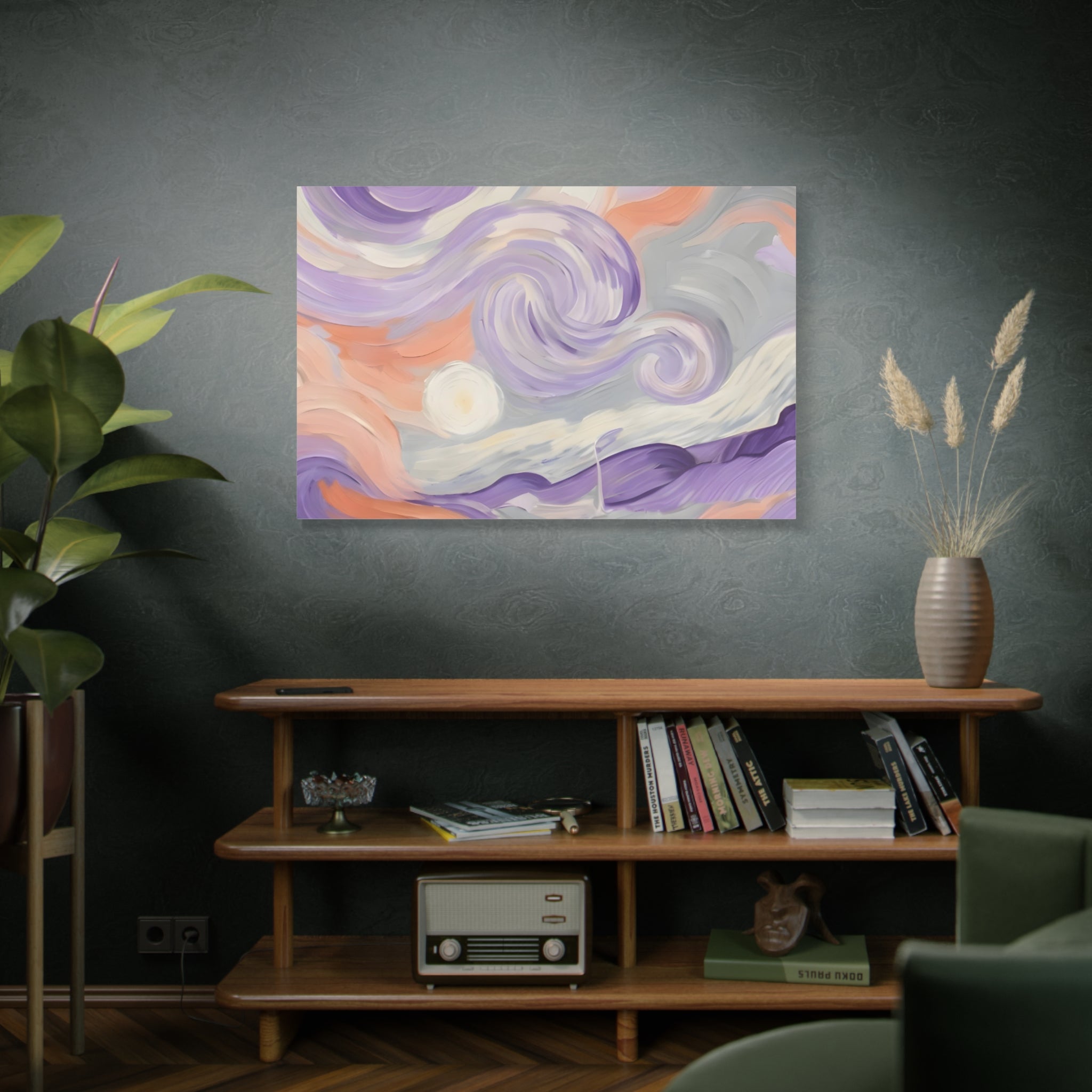 Abstract Swirl Canvas Art – Lavender & Peach Matte Stretched Canvas