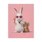 Pink Cute Bunny Canvas Wall Art — Cool Rabbit with Sunglasses, Ice Cream & Carrots (Matte Stretched)