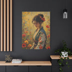 Asiatische Blumen-Dame, matte Leinwand-Wandkunst