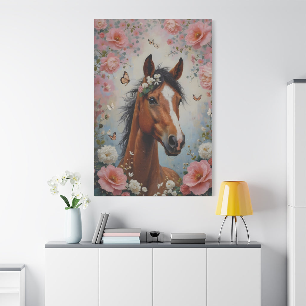 Floral Horse Portrait Canvas — Matte Stretched Wall Art