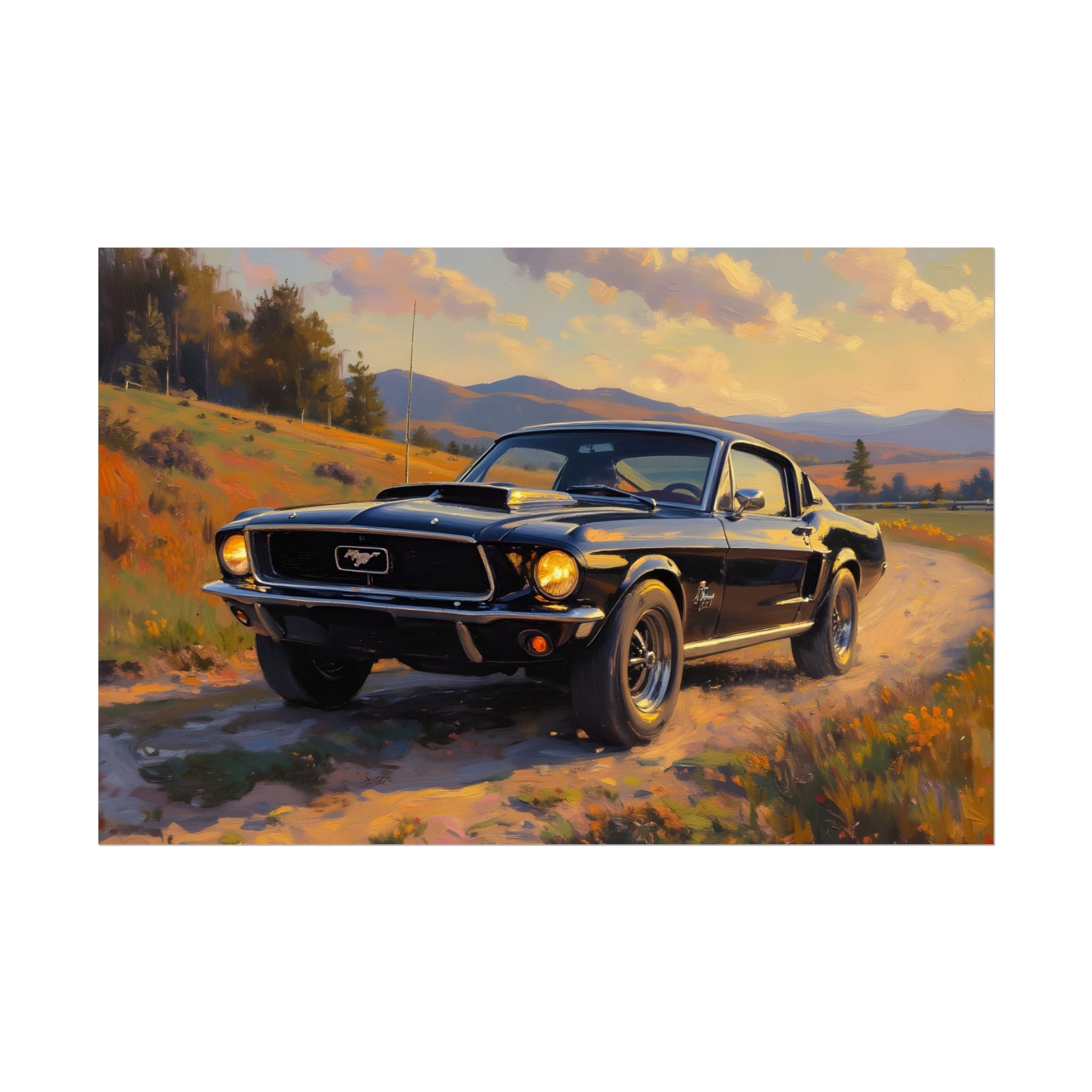 Vintage Mustang Sunset Muurdecoratie - Klassieke Muscle Car - Poster 