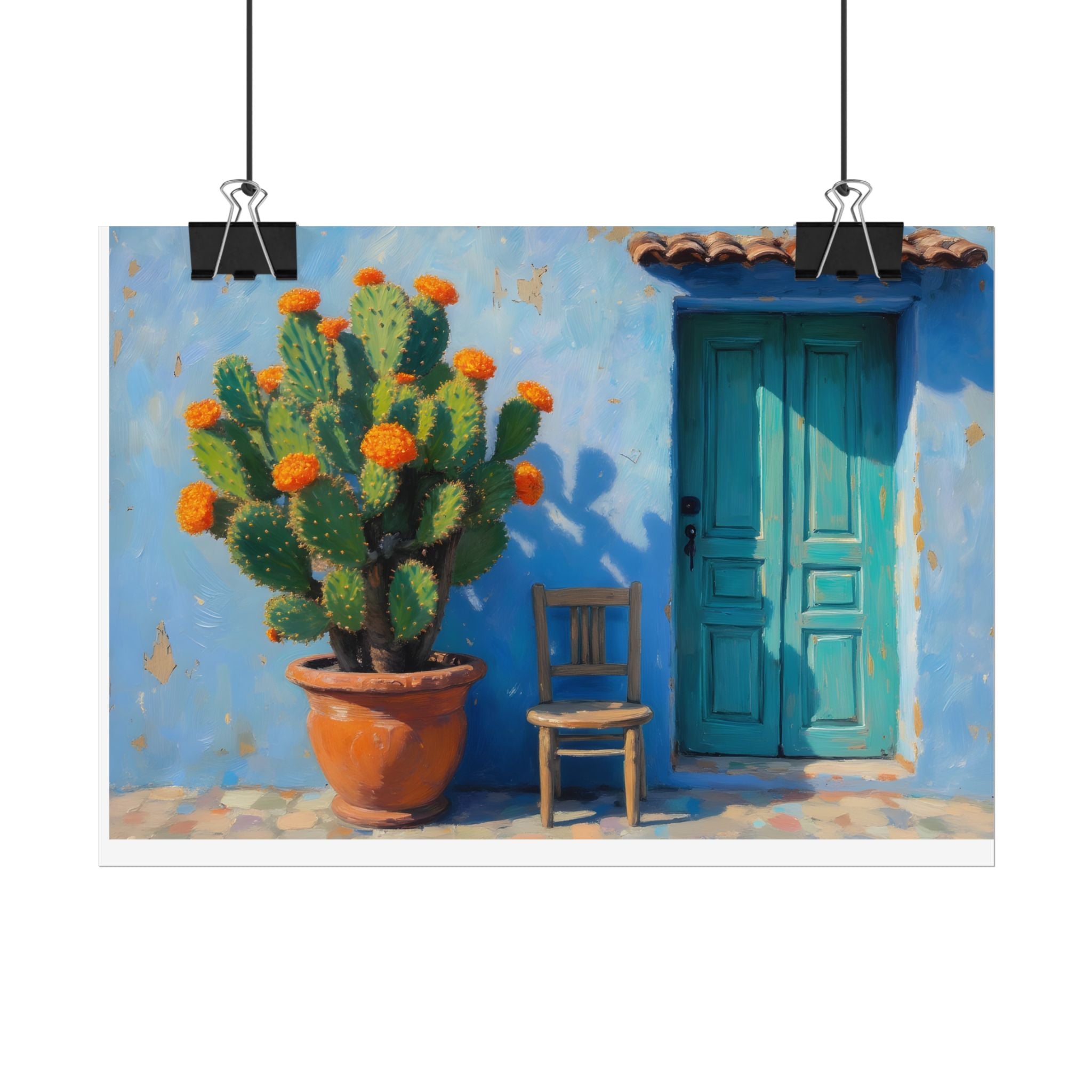 Cactus Courtyard Rolled Poster — Turquoise Door Desert Wall Art