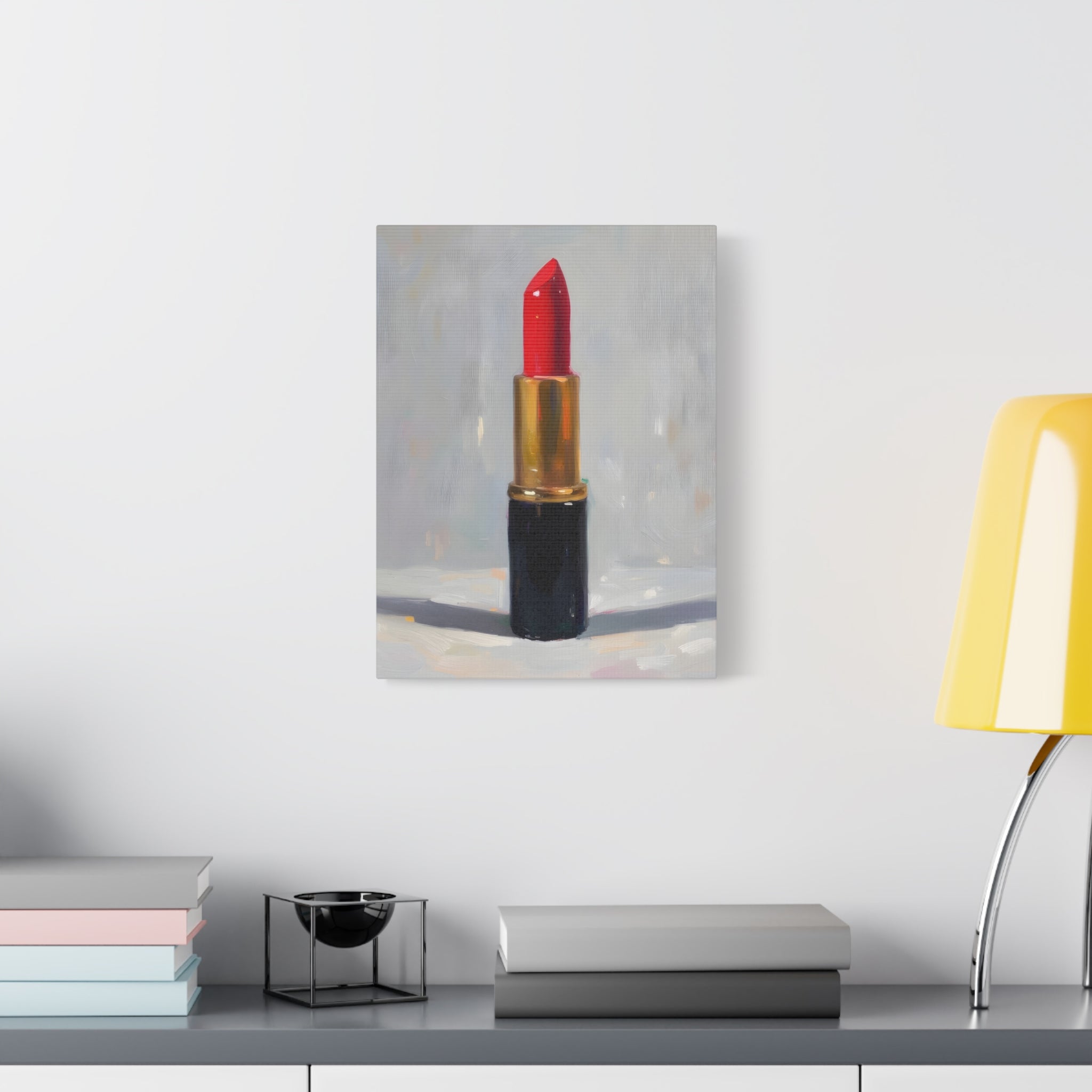 Red Lipstick Canvas Art — Cosmetic Pop Still Life Wall Decor