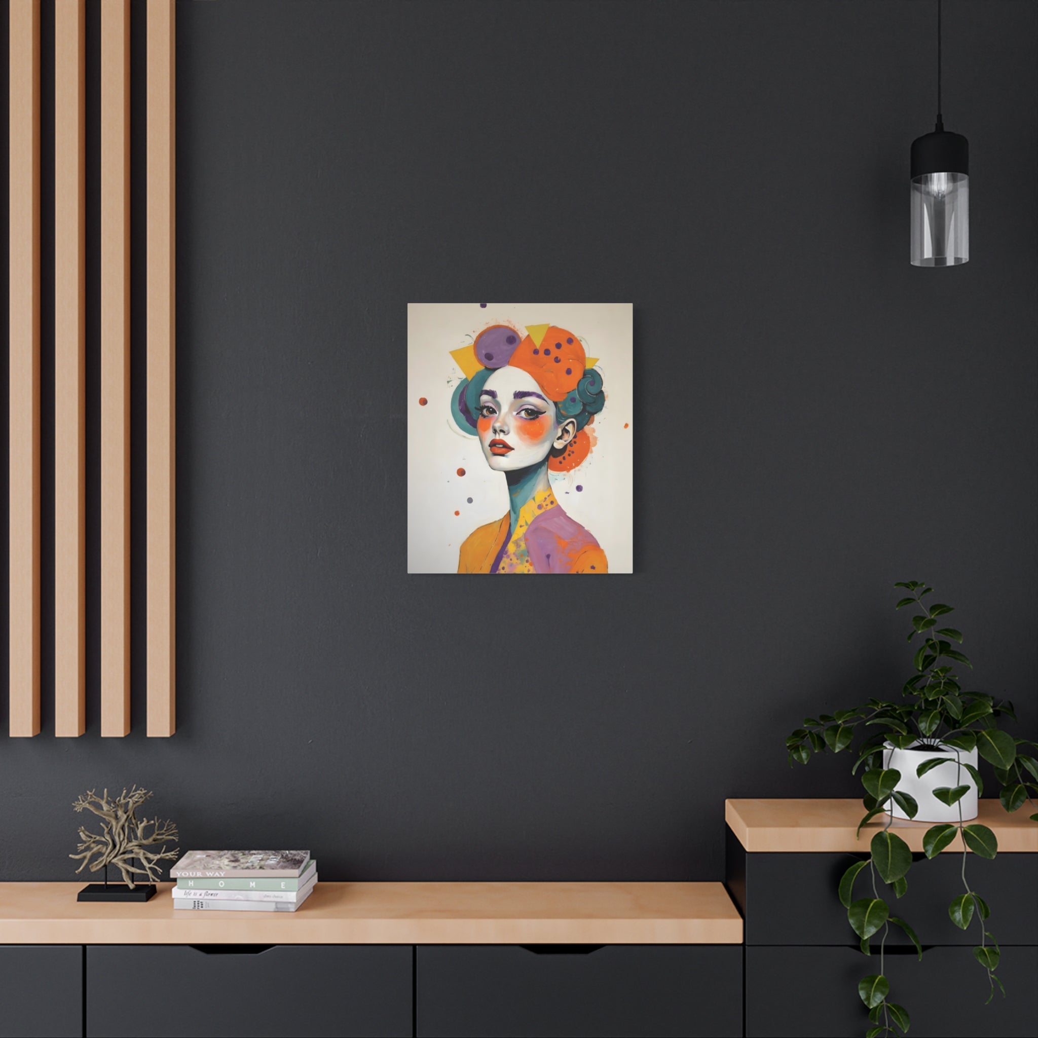 Colorful Portrait Art Canvas - Abstract Geisha Woman Matte Stretched Canvas