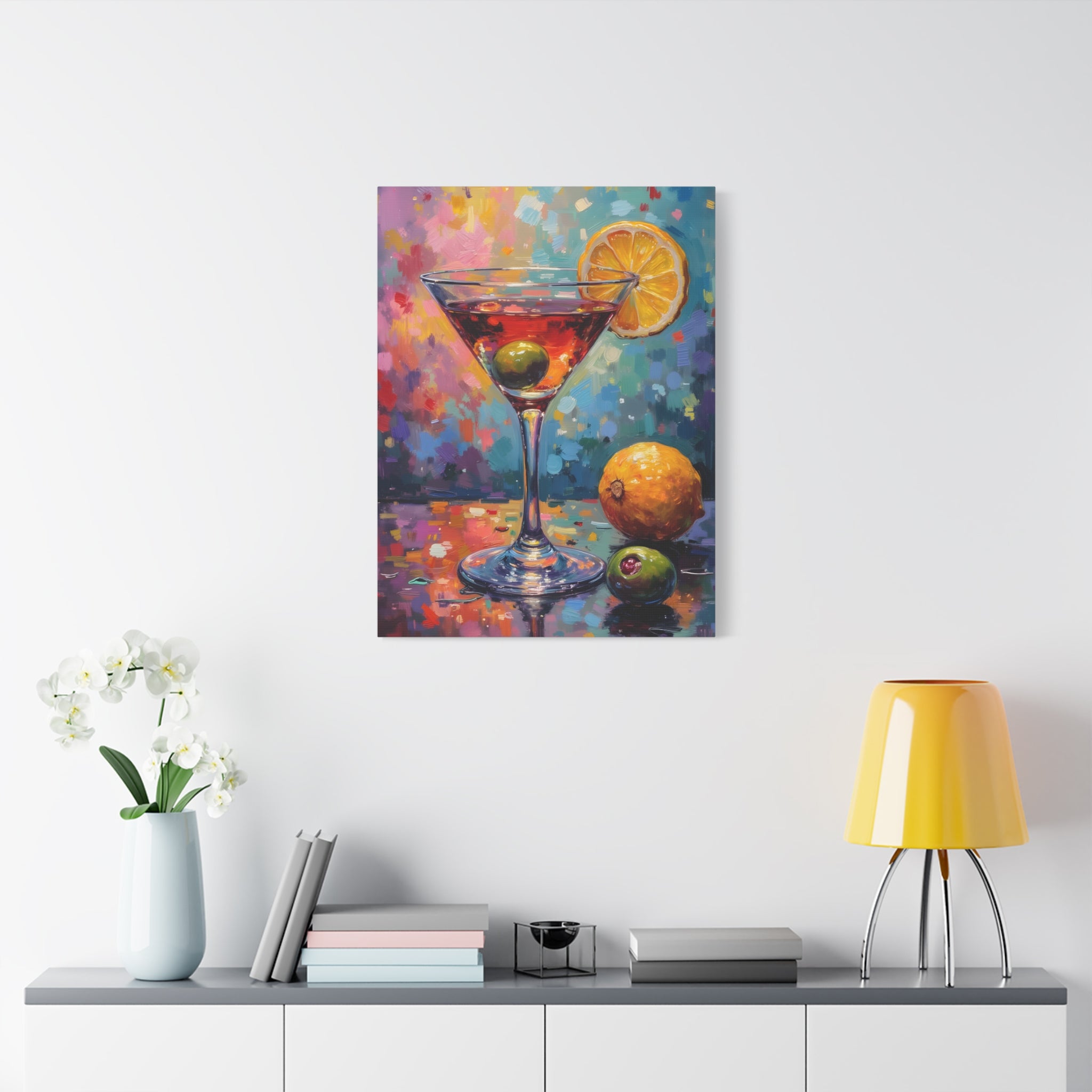 Buntes Martini-Glas-Leinwandbild mit matter Oberfläche - Keilrahmen