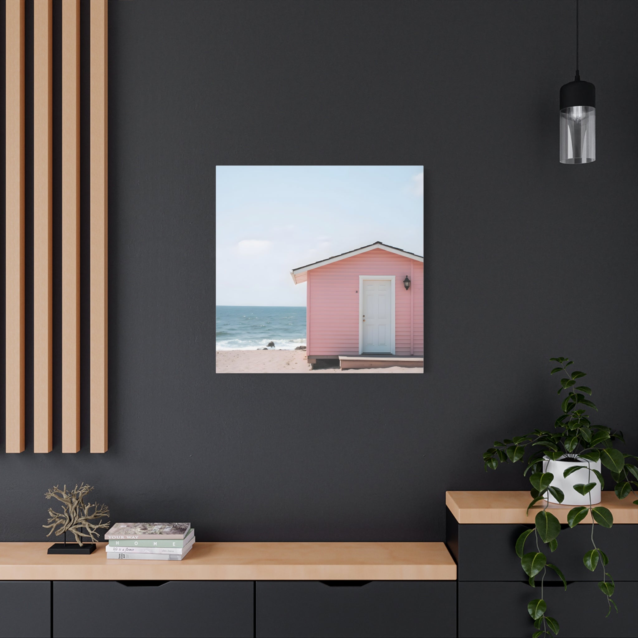Pink Beach Cottage  Wall Art - Stretched Canvas