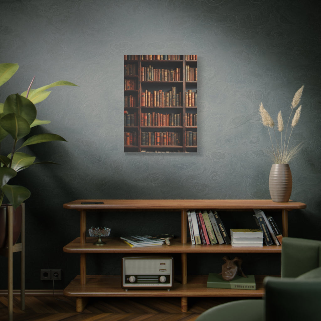 Vintage Library Books Canvas Print - Stacked Antique Bookshelf Wall Art