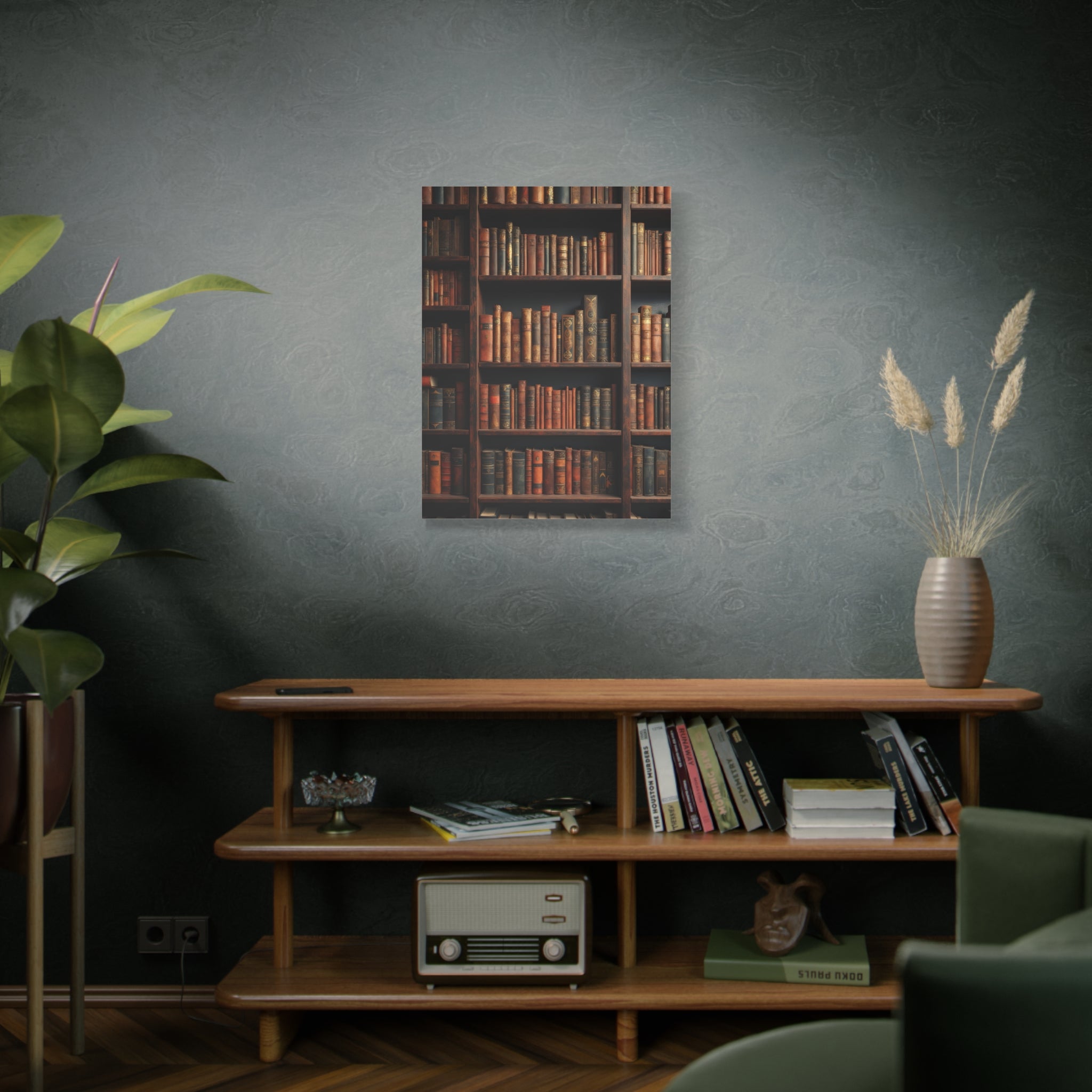 Vintage Library Books Canvas Print - Stacked Antique Bookshelf Wall Art