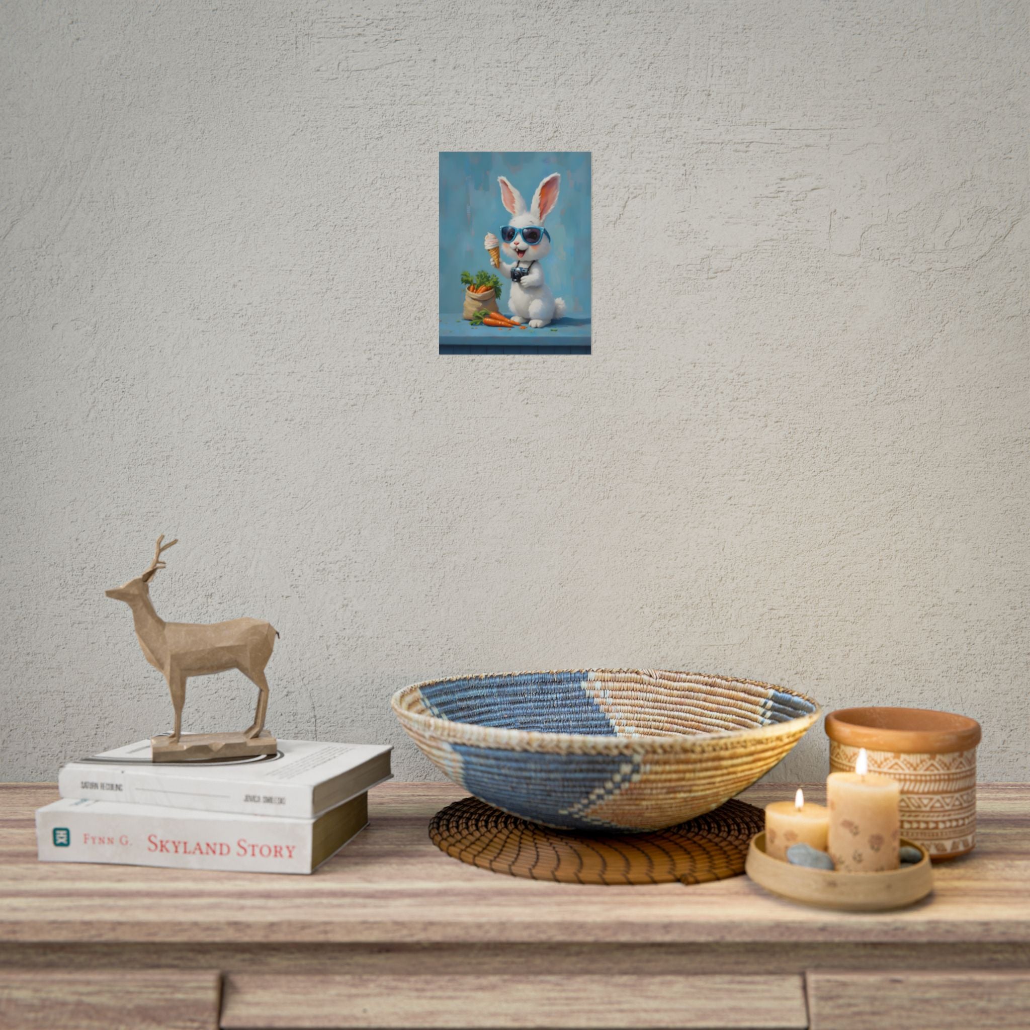 Blue Bunny Poster - Cute Sunglasses Rabbit Rolled Art Print