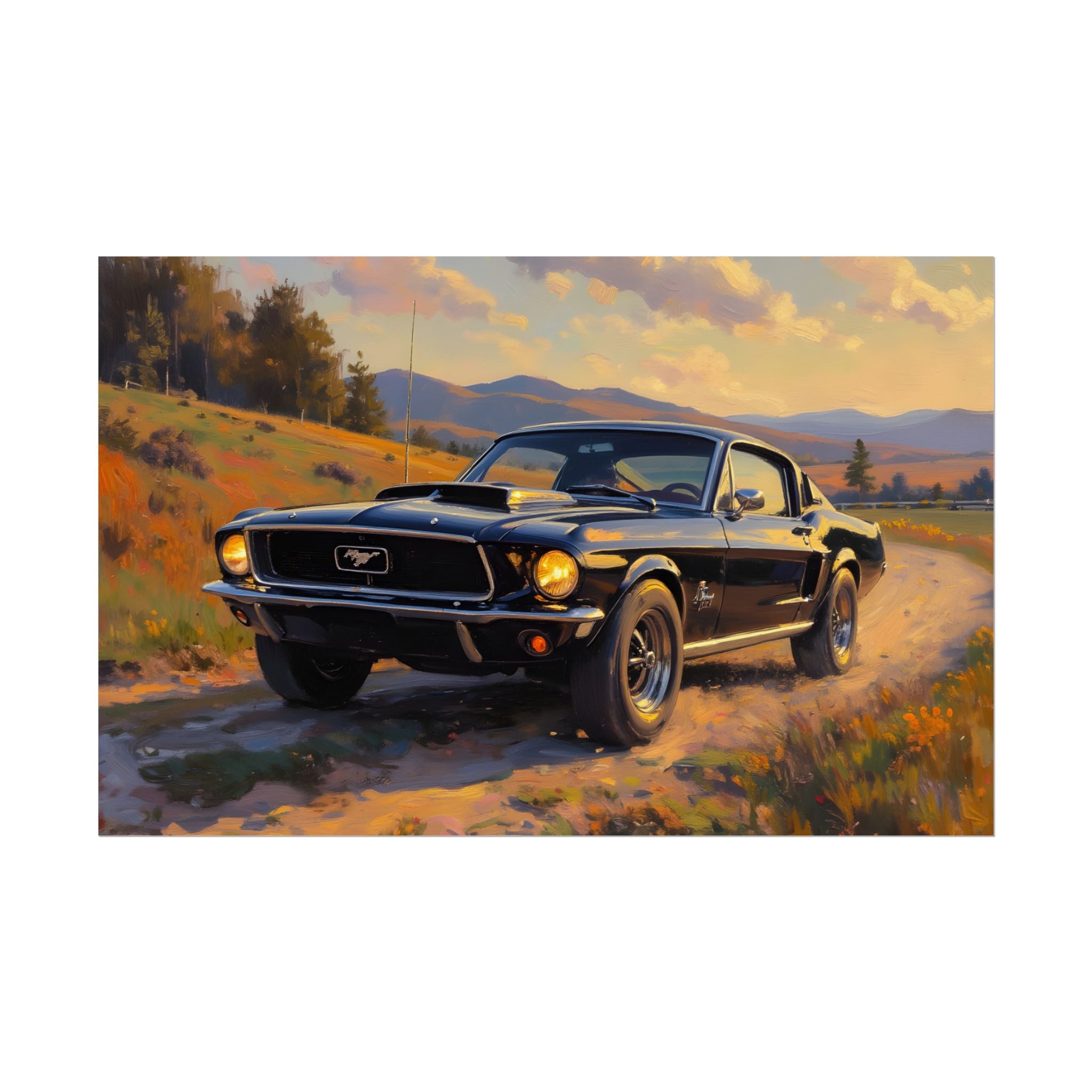 Vintage Mustang Sunset Muurdecoratie - Klassieke Muscle Car - Poster 
