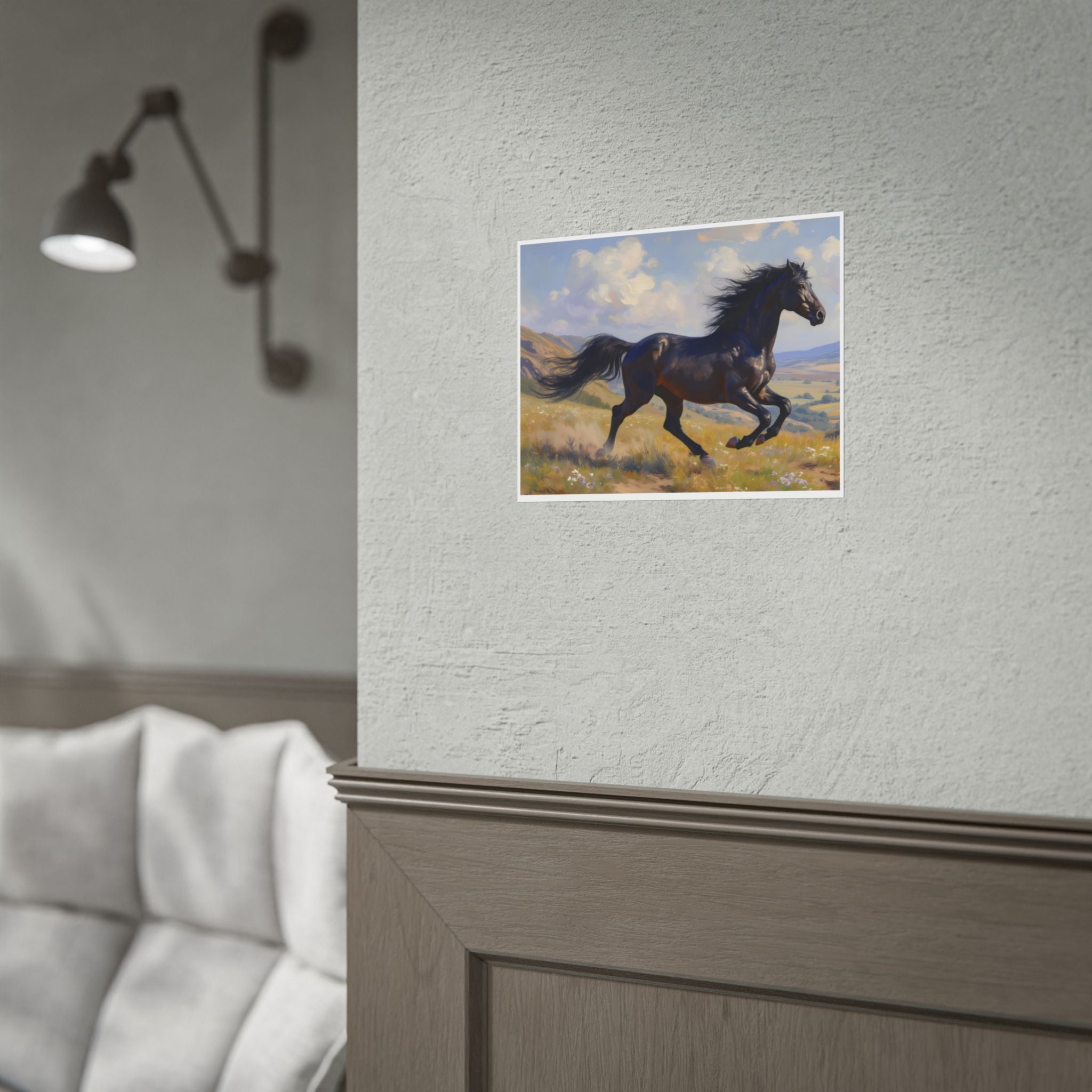 Wandbild: Galoppierender schwarzer Hengst – Pferdegemälde – Poster 