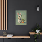 Green Bunny Canvas Wall Art — Photographer Bunny with Carrots & Ice Cream