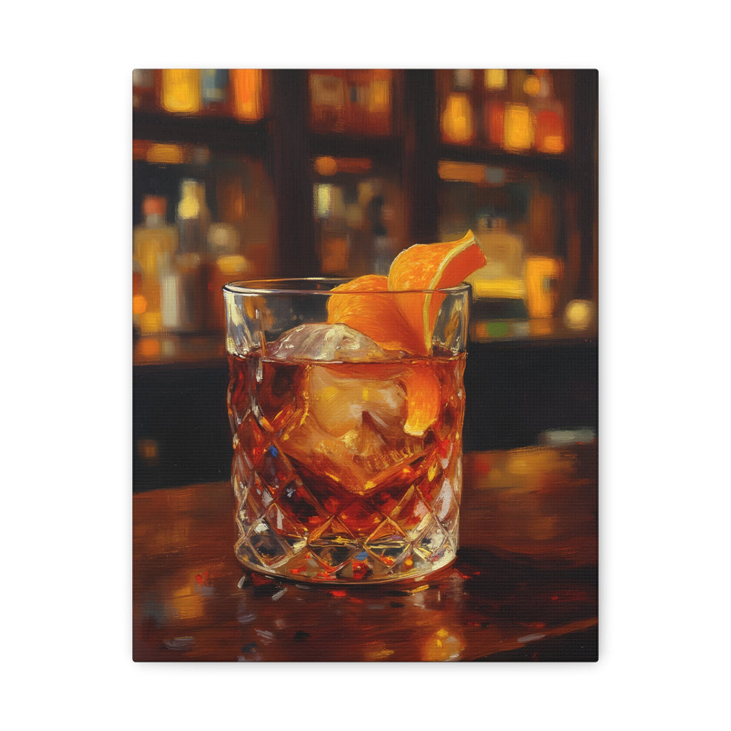 Whiskey on Ice – Wandbild auf mattem Keilrahmen – Bar- und Wohndekoration