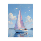Zeilboot op kalm water met roze accenten - Poster 