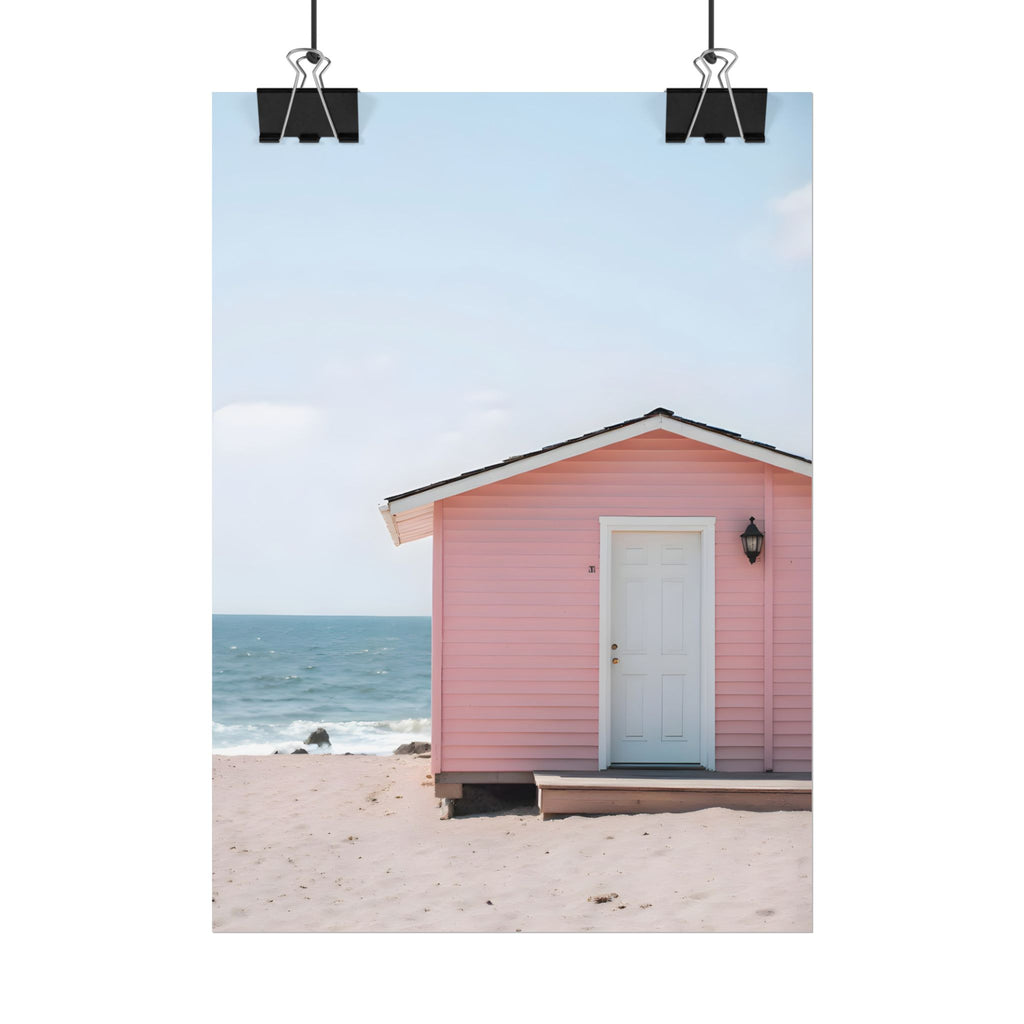 Roze strandhuisje als muurdecoratie - Poster 