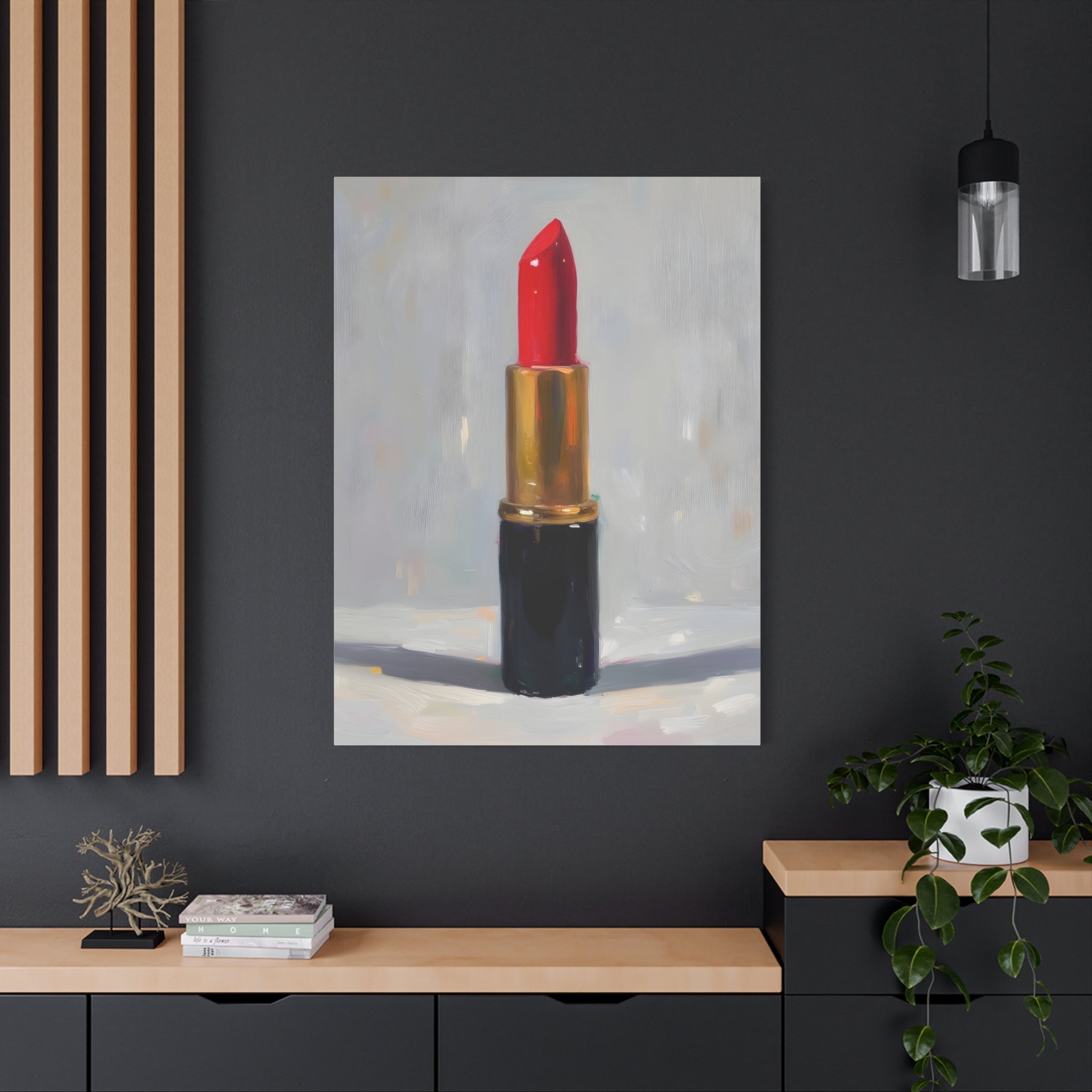 Red Lipstick Canvas Art — Cosmetic Pop Still Life Wall Decor