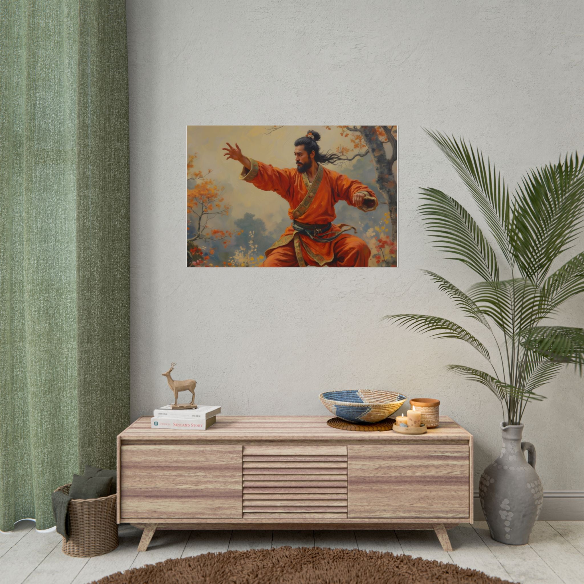 Martial Artist Art Poster - Warrior in Orange Traditional Kung Fu Wall Art
