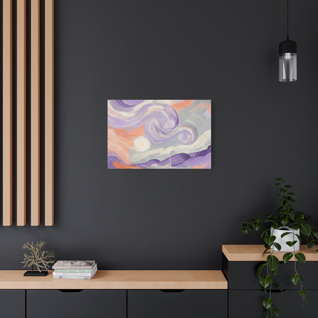 Abstract Swirl Canvas Art – Lavender & Peach Matte Stretched Canvas