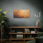 Abstracte muurdecoratie met gouden weidemotief - opgespannen canvas 
