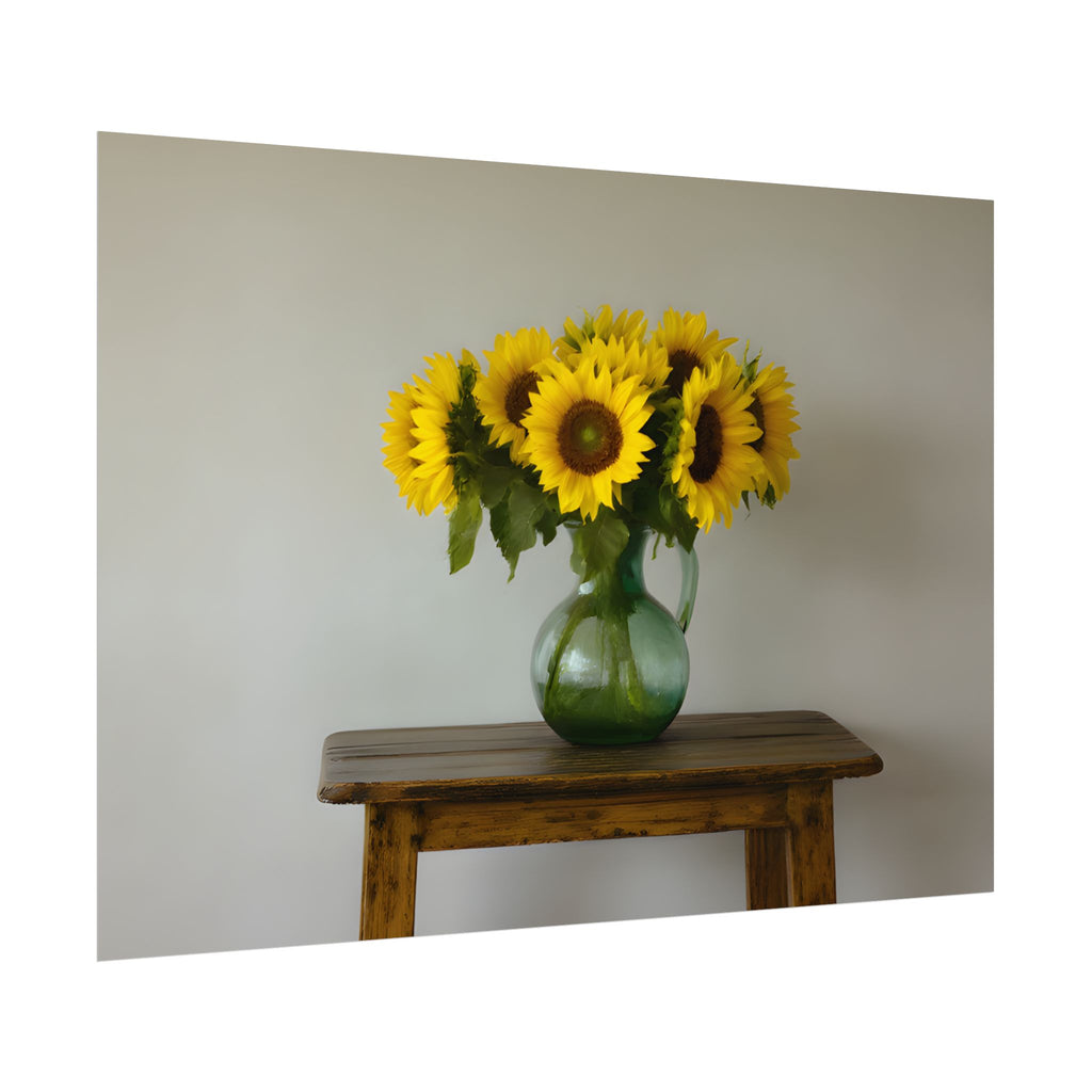 Zonnebloemen in een groene kruik - Muurdecoratie - Poster 