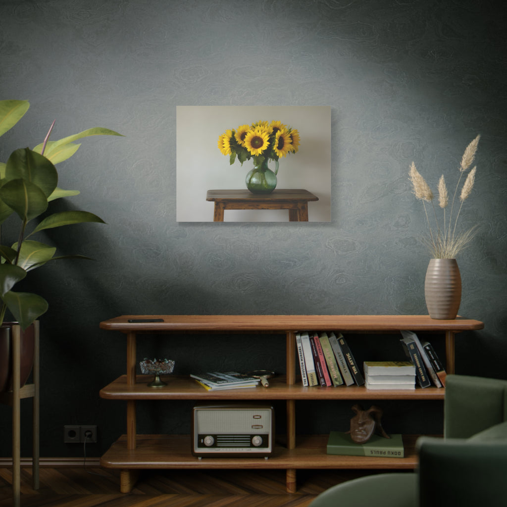 Sunflowers in Green Pitcher Wall Art - Stretched Canvas