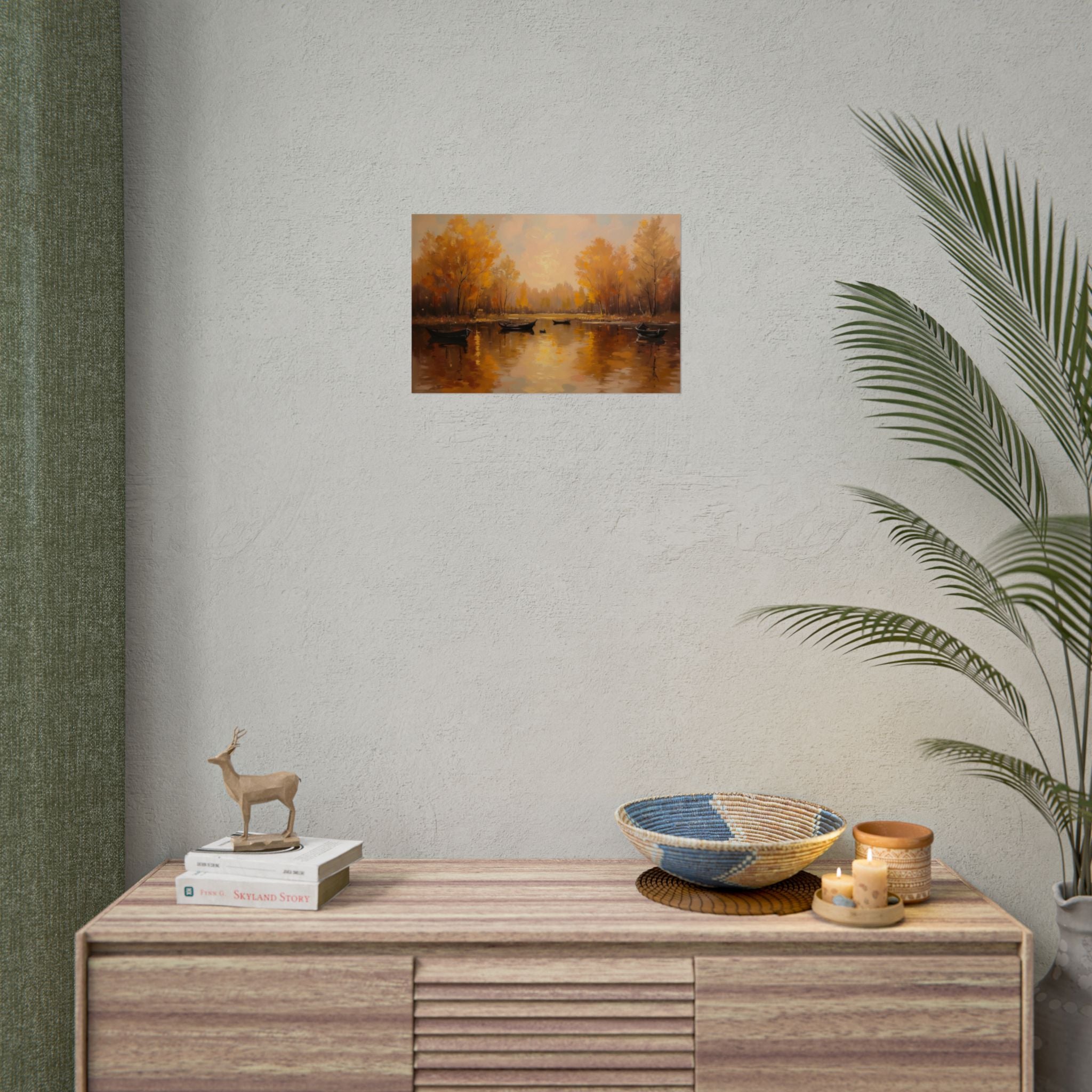 Herfst aan het meer met roeiboten - Poster 