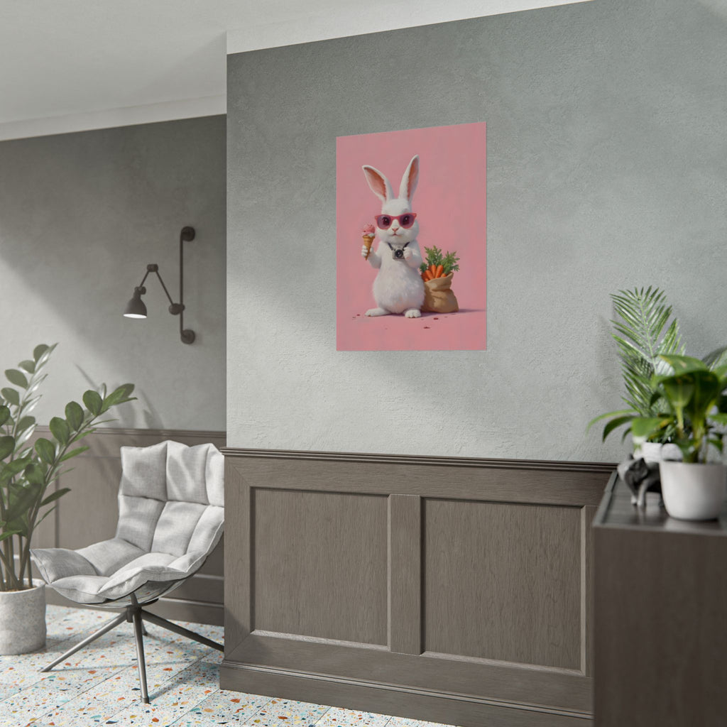 Pink Cute Bunny Poster – Pink Ice Cream Rabbit Wall Art