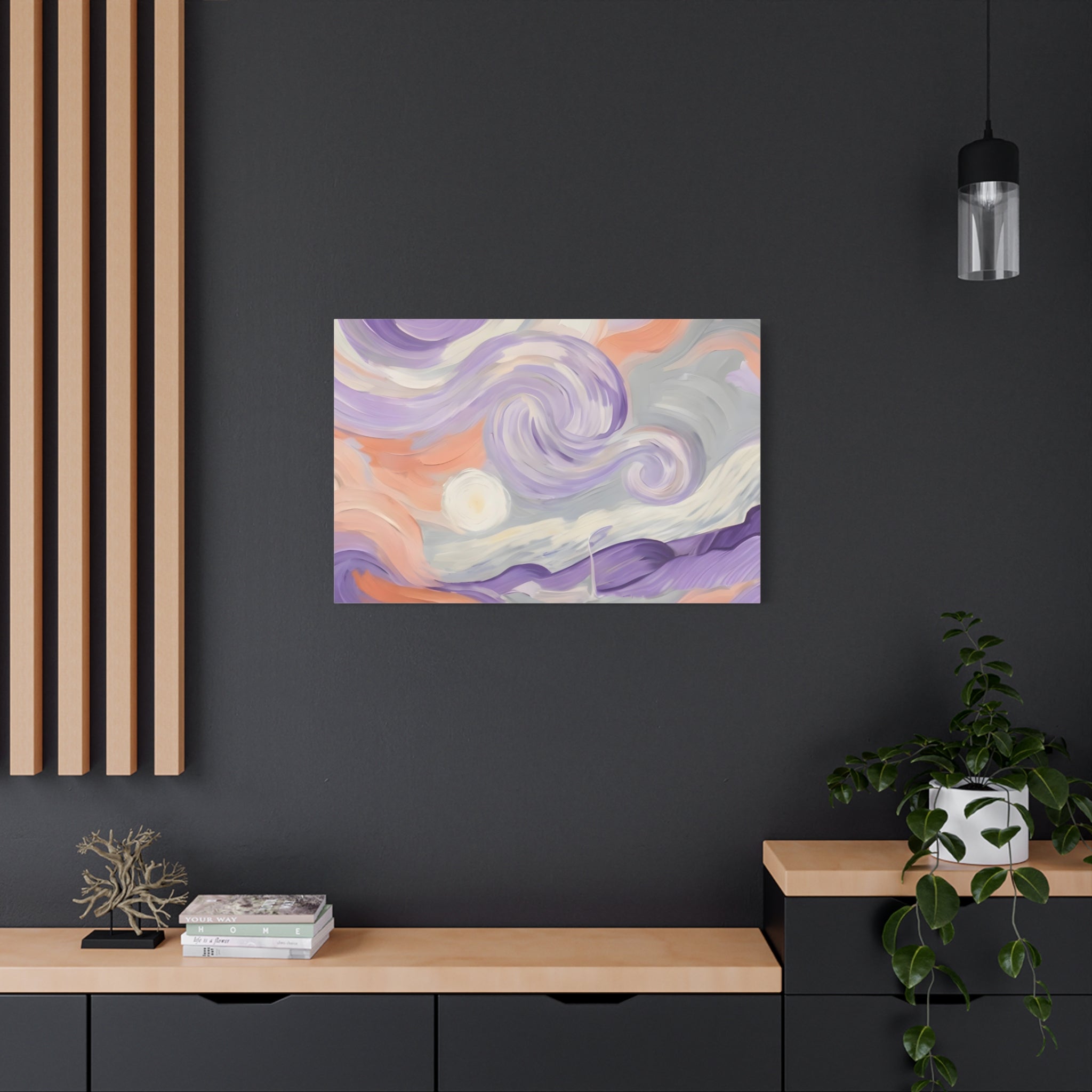 Abstract Swirl Canvas Art – Lavender & Peach Matte Stretched Canvas
