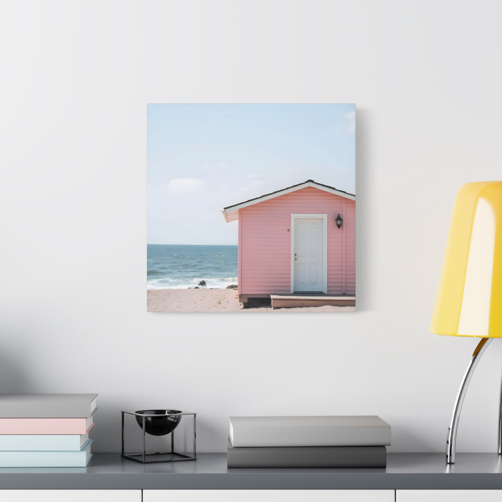 Pink Beach Cottage  Wall Art - Stretched Canvas