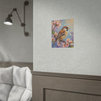 Bird on Blossom Rolled Poster — Spring Sparrow on Branch Wall Art Print