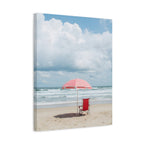 Sun-drenched beach memory with beach chair and umbrella Canvas Wall Art - Stretched Canvas