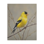Goldfinch Wall Art Canvas — Yellow Songbird Painting on Branch, Matte Stretched Canvas