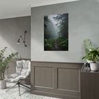Muurdecoratie met een mistig bospad - Poster 
