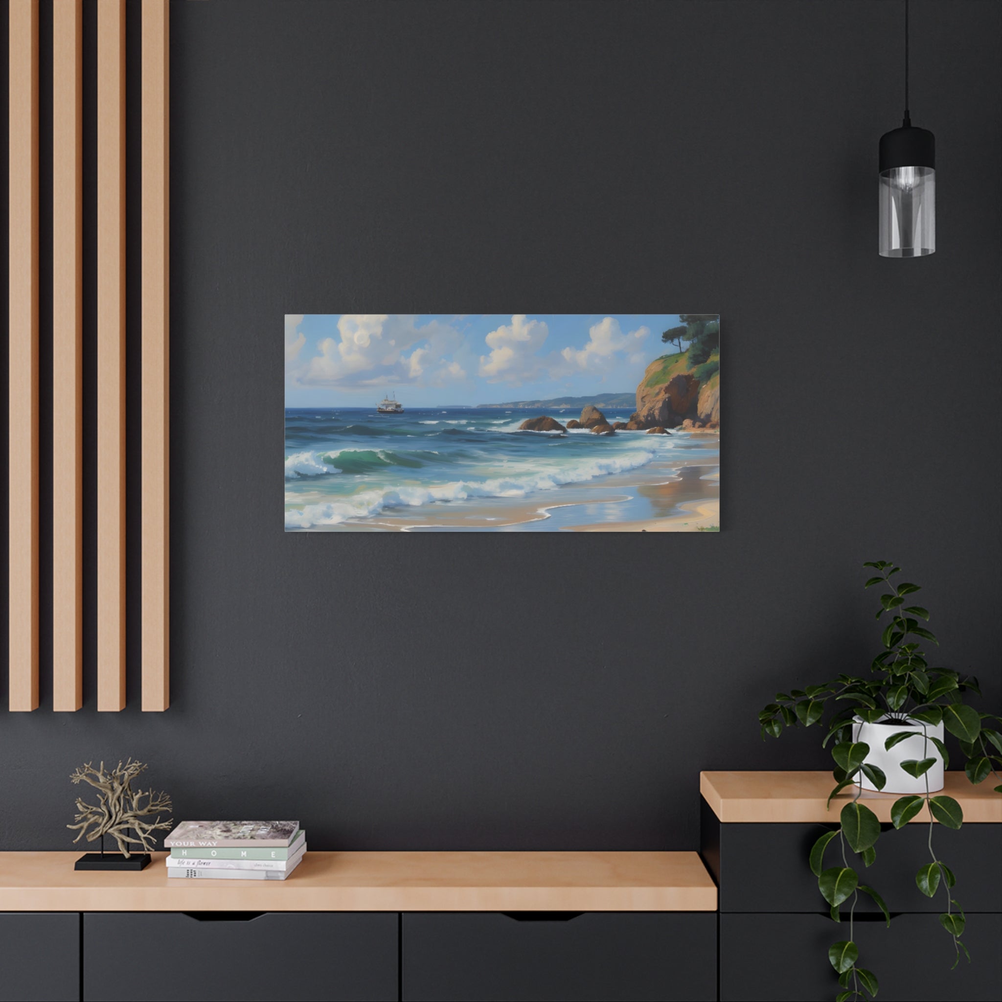 Seaside Beach Canvas Print — Coastal Landscape Matte Stretched Wall Art