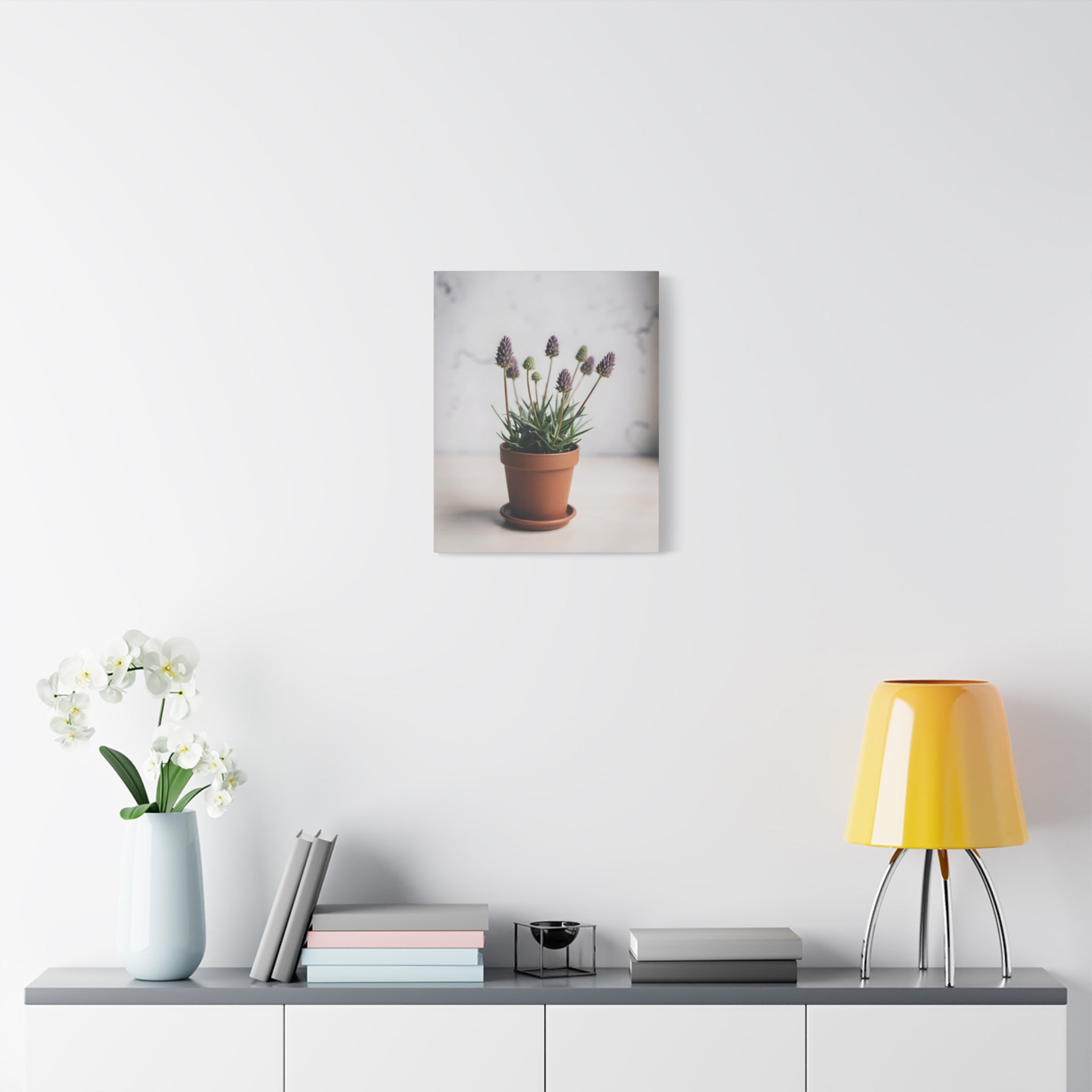 Muurdecoratie met alpengras in pot – gespannen canvas