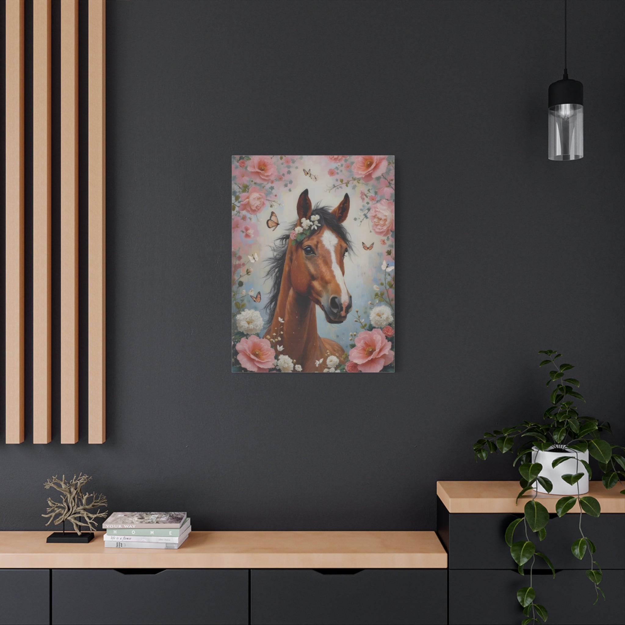 Floral Horse Portrait Canvas — Matte Stretched Wall Art