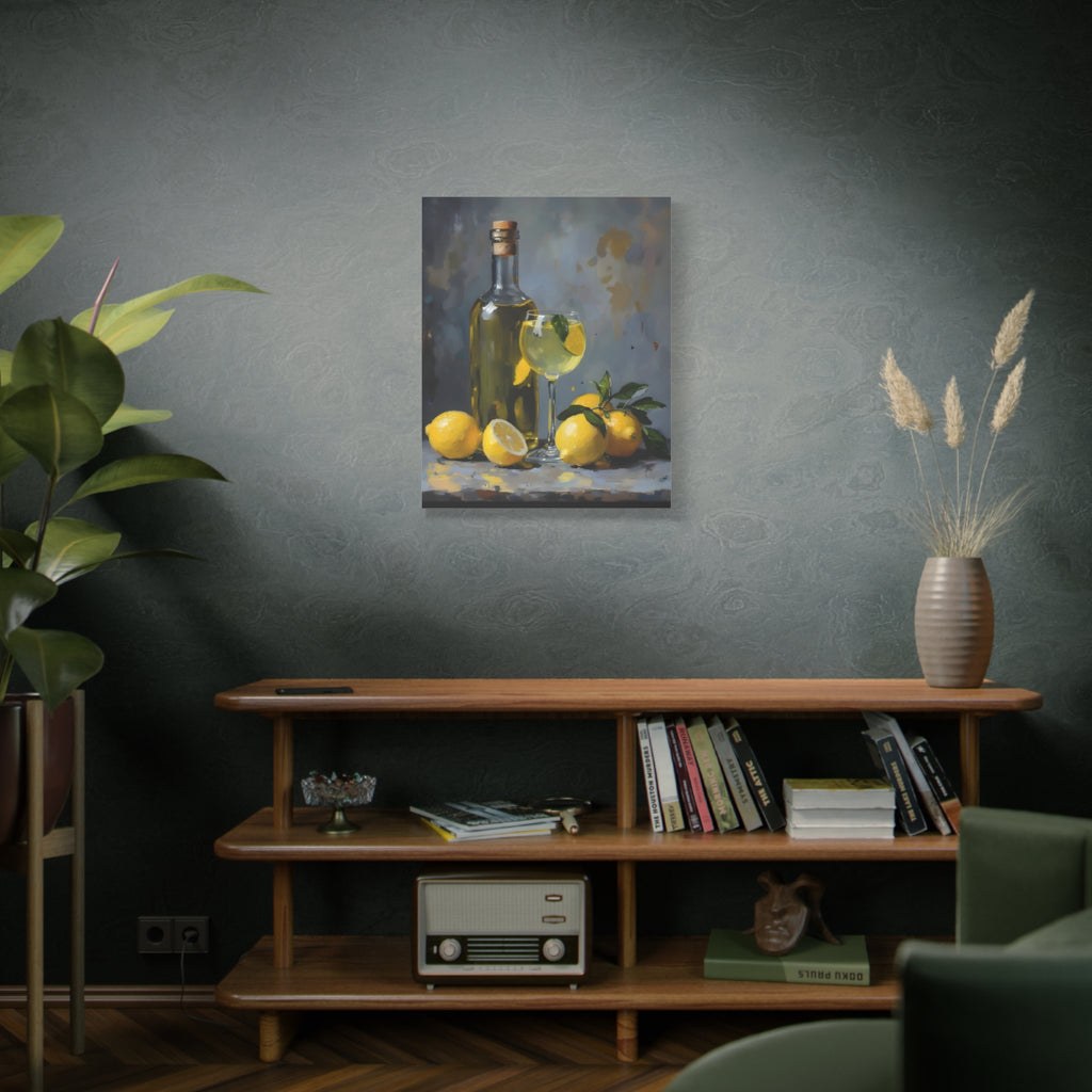 Limoncello with lemons Still Life Matte Canvas Wall Art