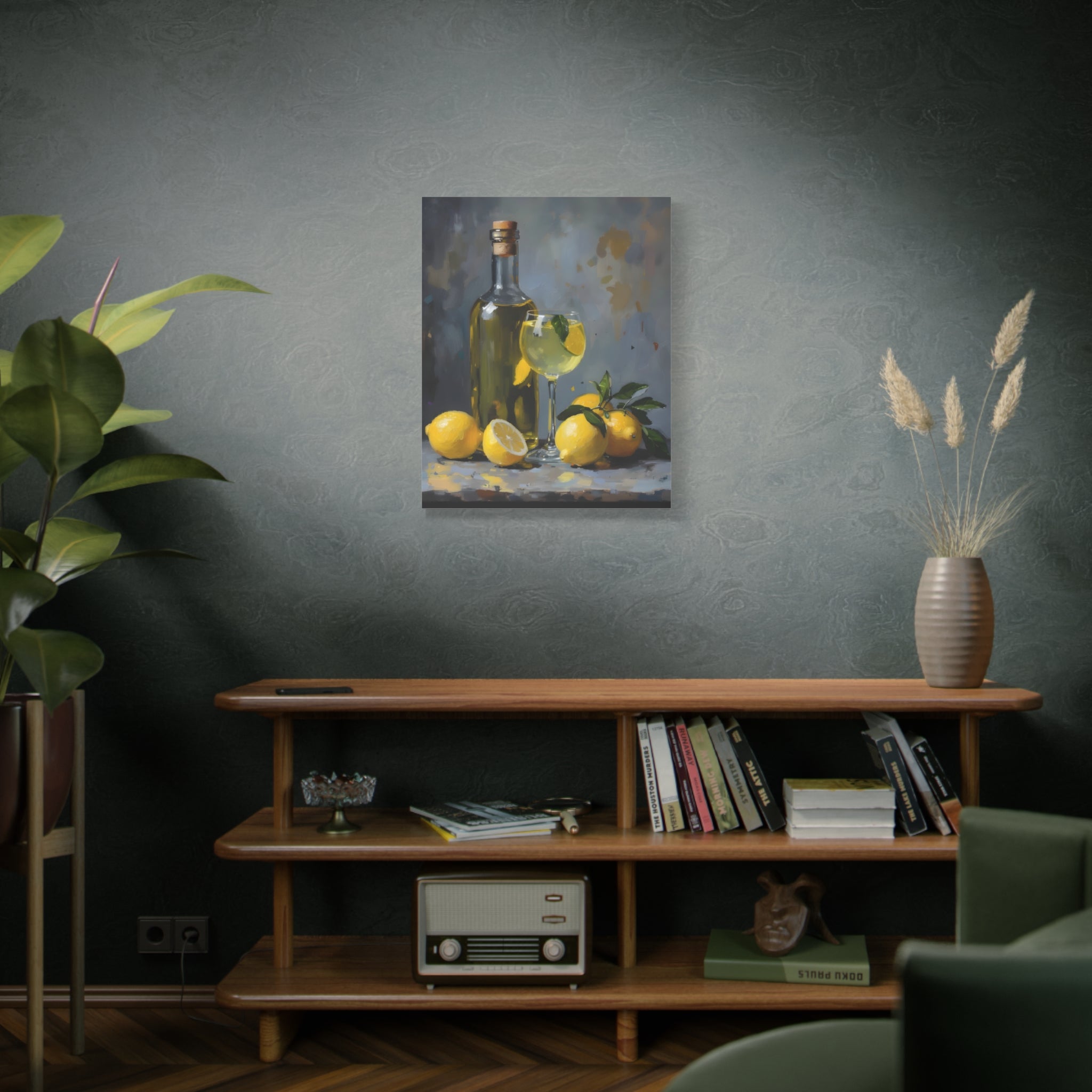 Limoncello with lemons Still Life Matte Canvas Wall Art