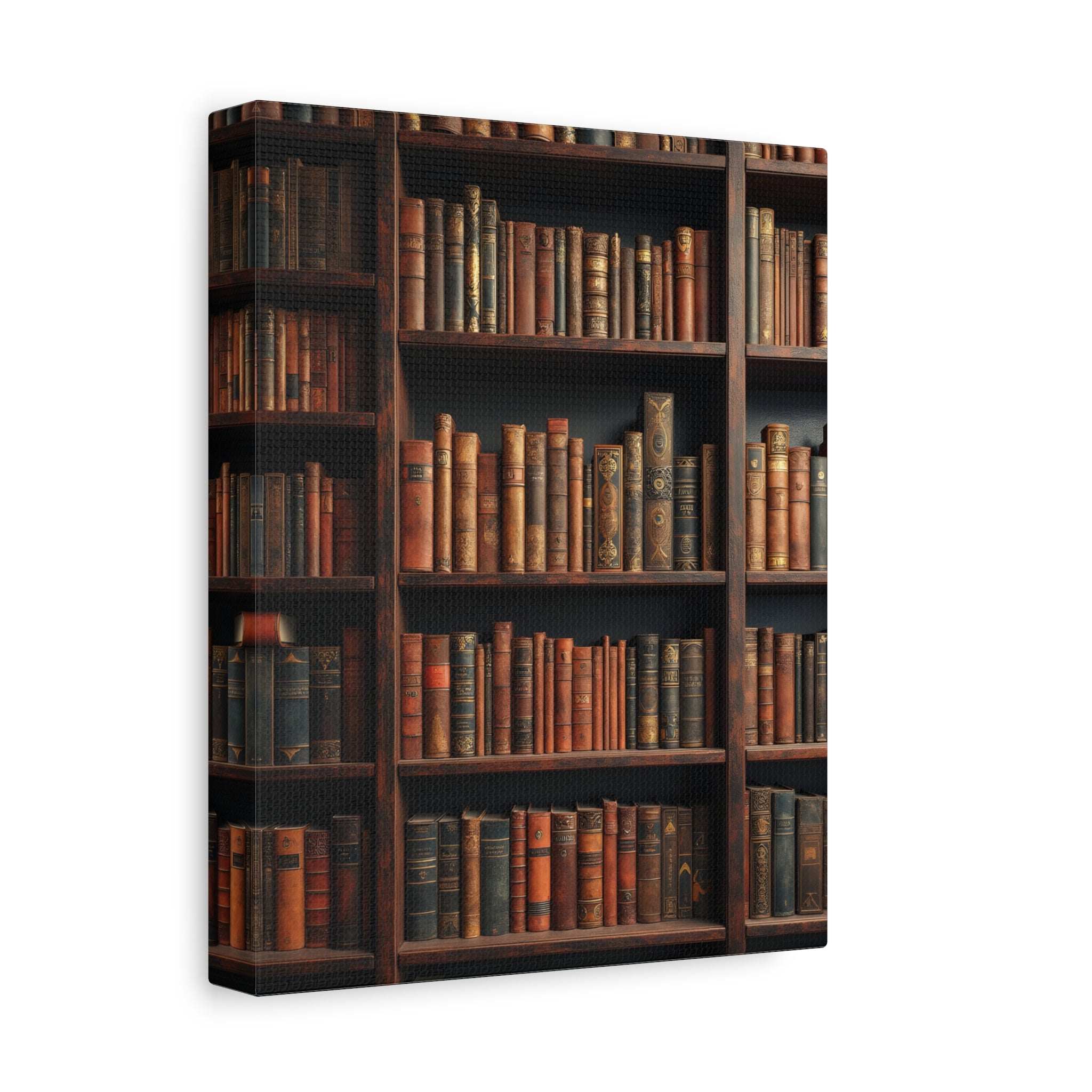 Vintage Library Books Canvas Print - Stacked Antique Bookshelf Wall Art
