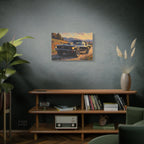 Vintage Mustang Sonnenuntergangs-Wandbild – Klassisches Muscle-Car – Leinwand 