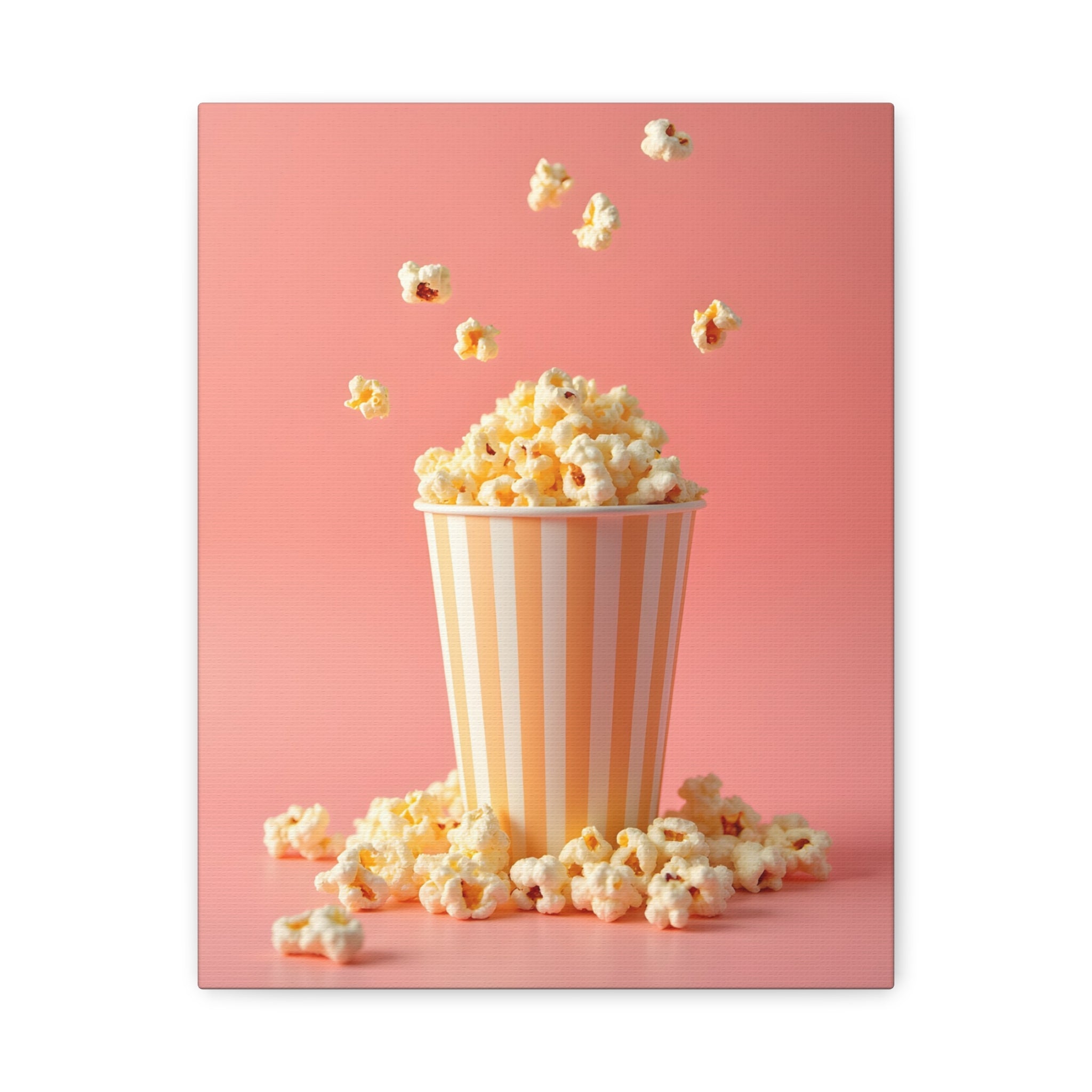 Popcorn with a pink background Wall Art - Stretched Canvas
