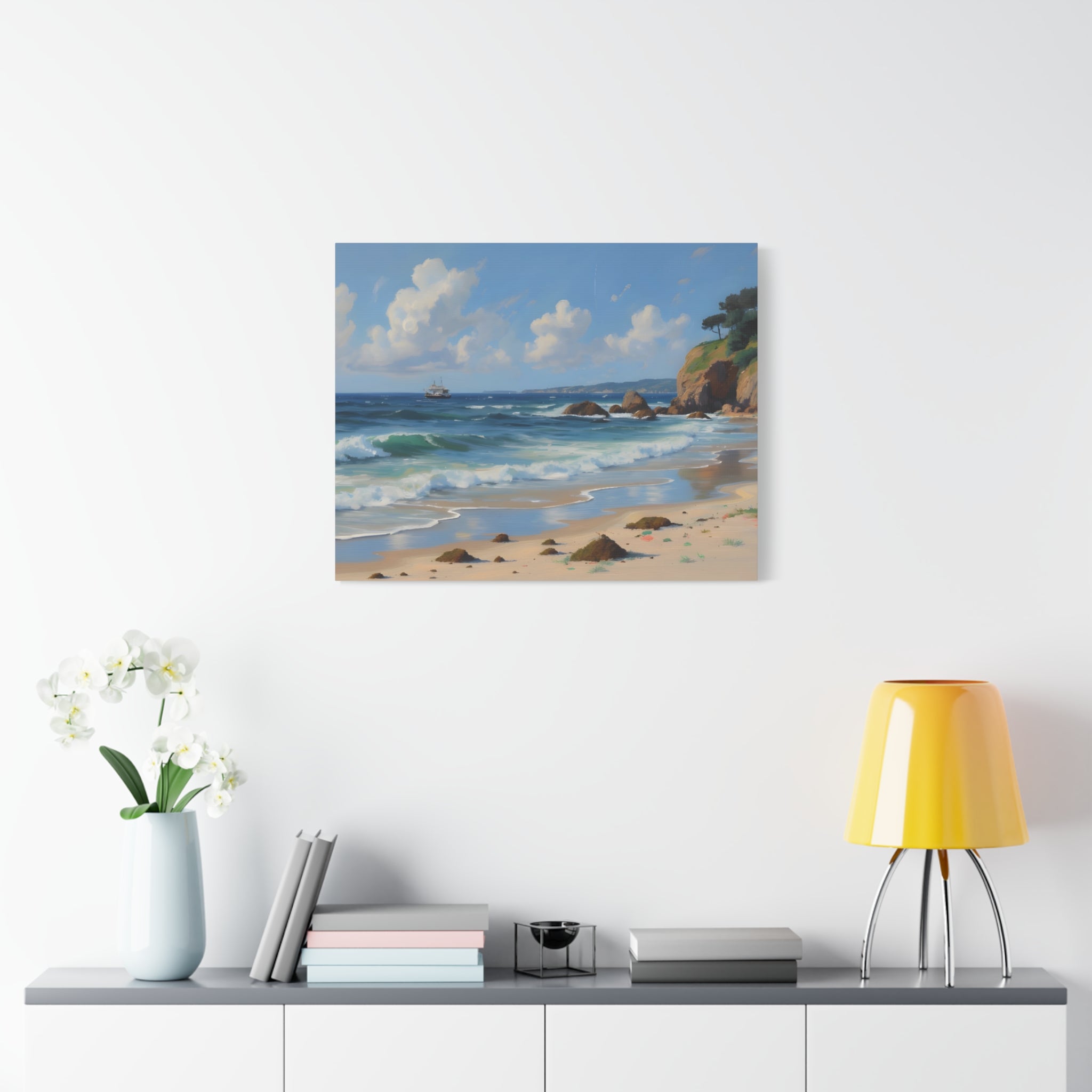 Seaside Beach Canvas Print — Coastal Landscape Matte Stretched Wall Art
